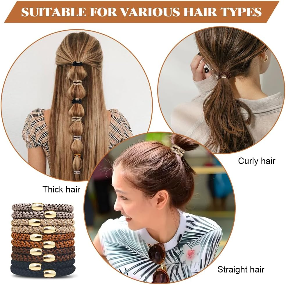 HMCEY Pack of 10 Women'S Hair Bobbles Scrunchies Colourful Tie Hair Elastics Ponytail Holder Hair Bands Multicoloured Suitable for All Hairstyles image number 3