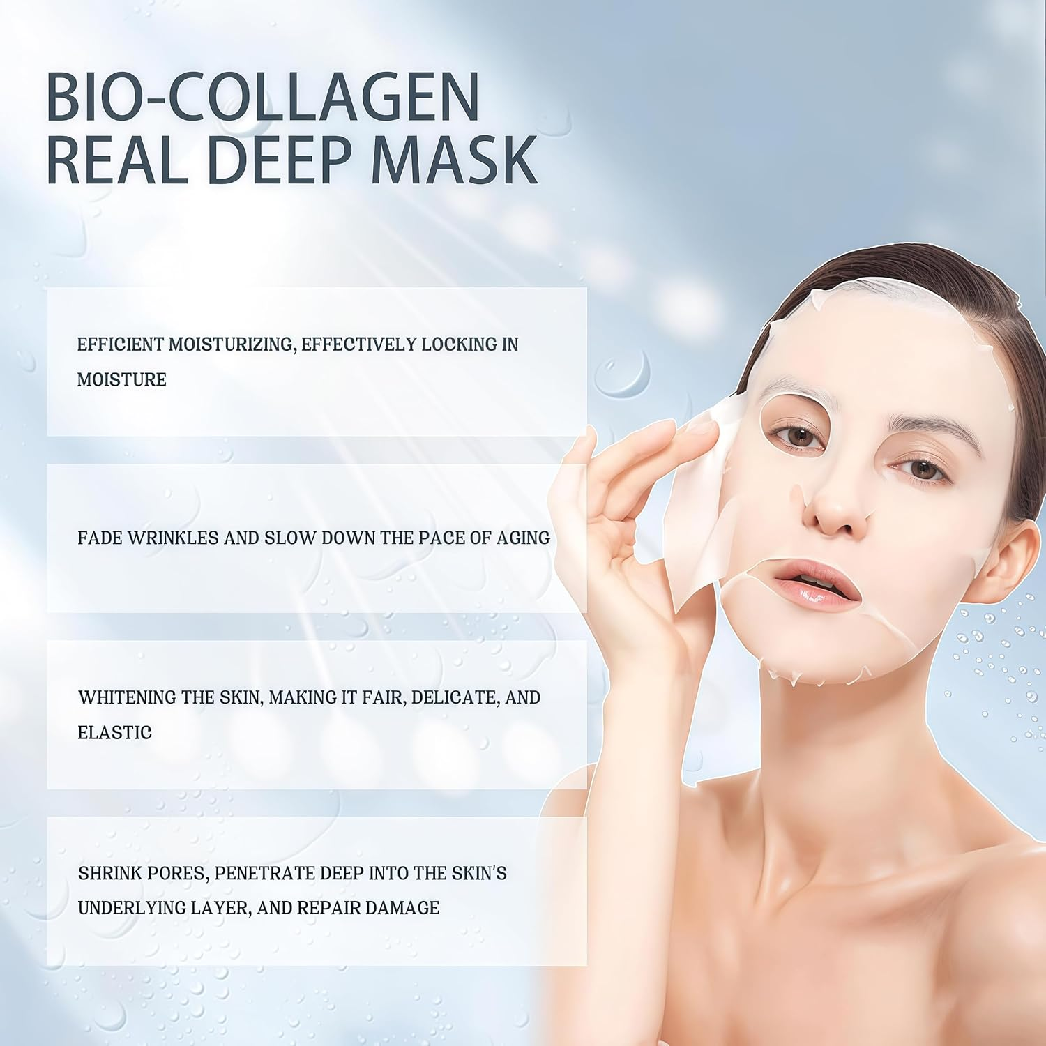 Bio Collagen Face Mask (4 Pack), Overnight Deep Hydrating Collagen Mask for All Skin Types, Anti-Aging Collagen Sheet Mask, Helps to Minimize Wrinkles, Restores Skin Elasticity & Plumpness (Blue(34G X 4Ea)) image number 4