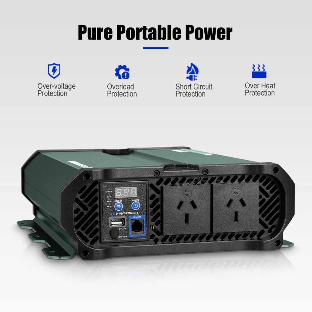Atem Power 2000W/4000W Pure Sine Wave Inverter 12V to 240V, Unwavering Power with LCD Display & Multi-Protection, Built-In 2 AC Outlets, USB Port & Silent Smart Cooling System for Off-Grid image number 5