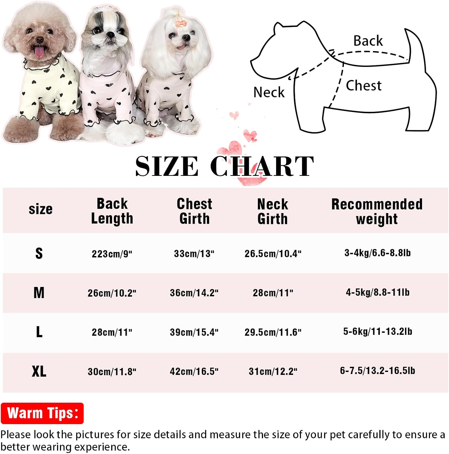 Yaopelky Pet Clothes for Small Dogs Cat Summer Fall Heart Print Shirt Stretchable Ruffle Long Sleeve Outfits for Chihuahua Schnauzer Shih Tzu Yorkie (Pink, Small) image number 4