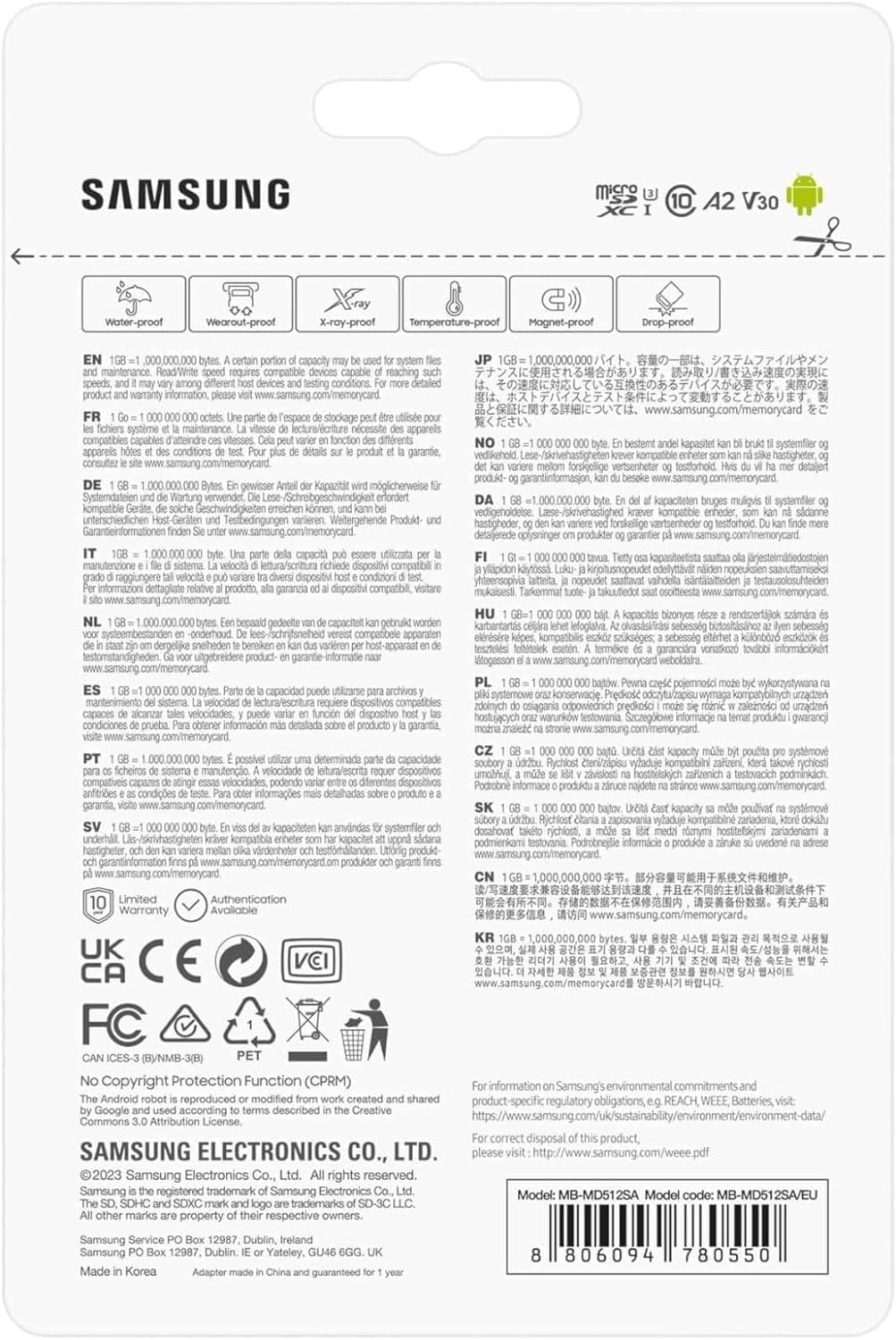 Samsung PRO plus Microsd Card + SD Adapter 512GB for Mobile Gaming on Smartphones, Tablets and Handheld Consoles, UHS-I U3, Full HD & 4K UHD, 180Mb/S Read, 130Mb/S Write, MB-MD512SA/EU