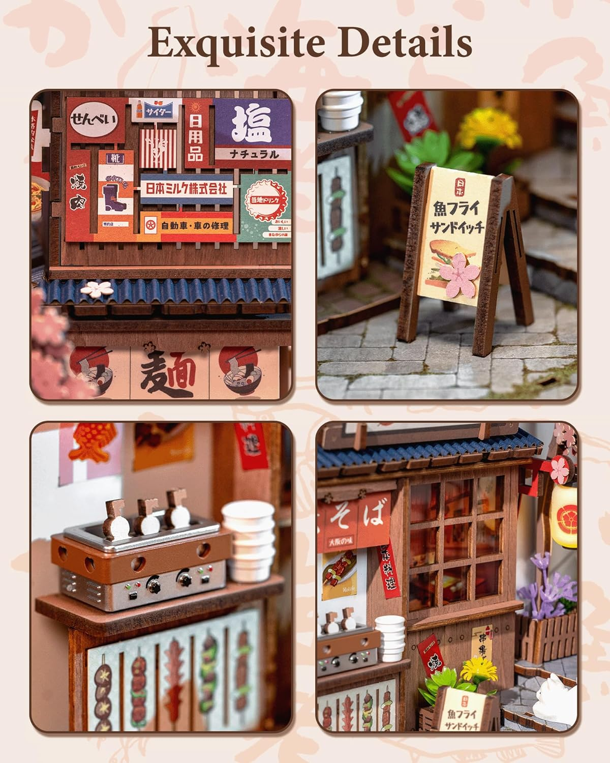 Rolife Book Nook Kit Sakura Wine Alley, 3D Wooden Puzzle Booknook for Bookshelf Decor, Japanese-Inspired Sakura Theme Creative DIY Miniature Dollhouse Kit, Crafts Gifts for Adults, Teens & Book Lovers image number 5