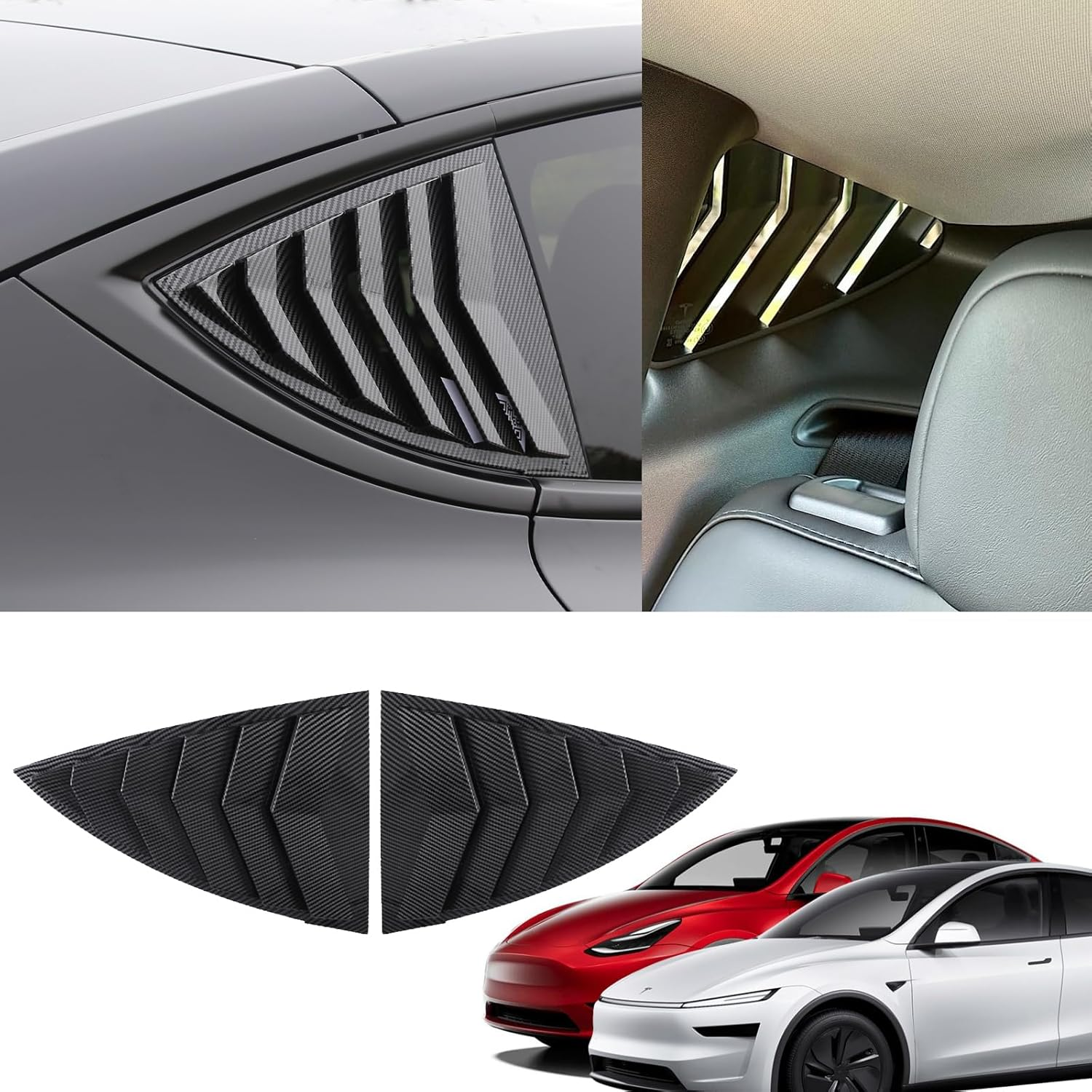YHCDSEA for Model Y Side Window Louver Cover Sport Style for Tesla Model Y 2021 2022 2023 2024 2025 2026 Accessories (Glossy Carbon Fiber Pattern) image number 5