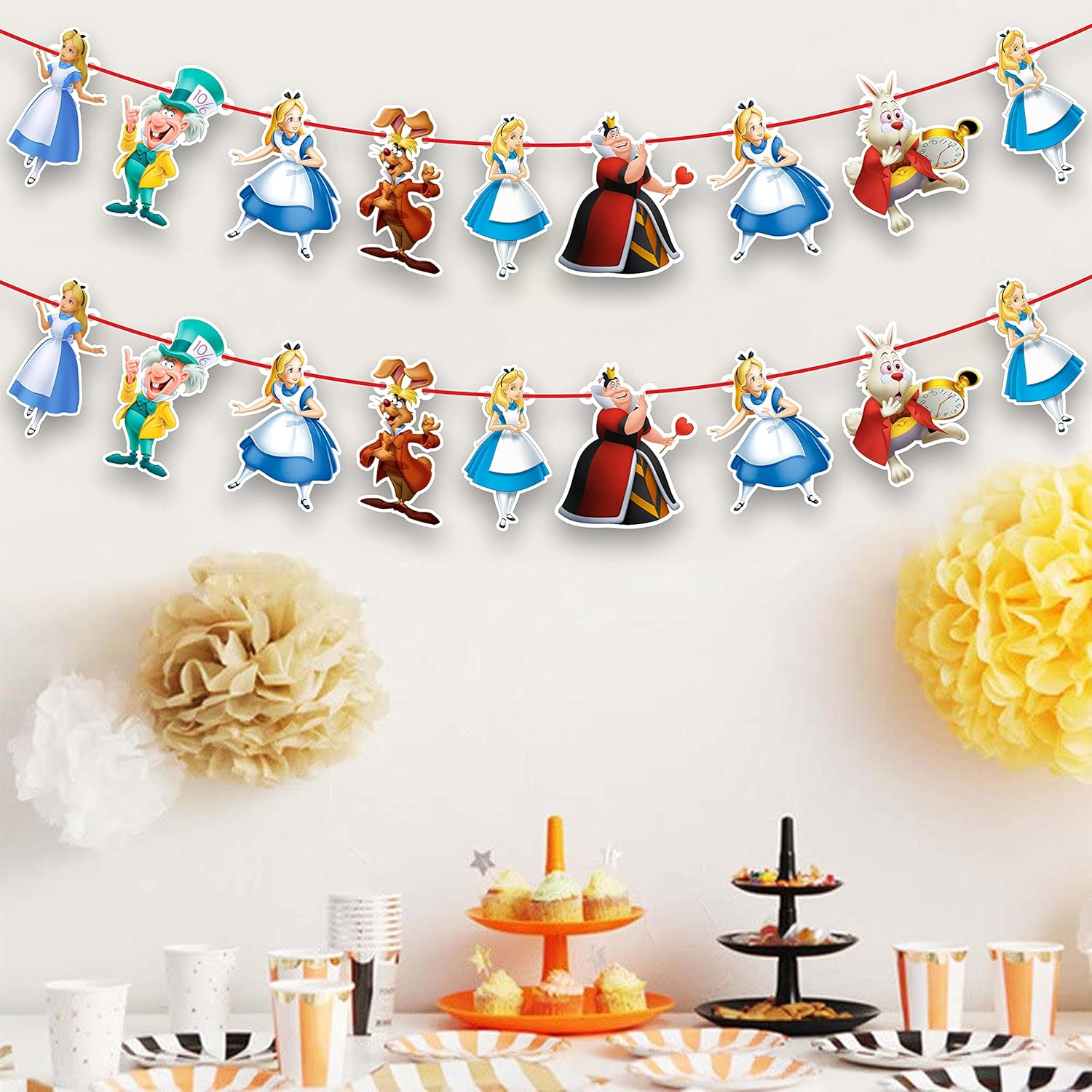 Alice in Wonderland Theme-Inspired Party Decor Set &ndash; Mad Hatter Tea Party Decorations, Queen of Hearts Accents, Vintage Fantasy Wonderland Theme for Birthdays, and Storybook Celebrations image number 2