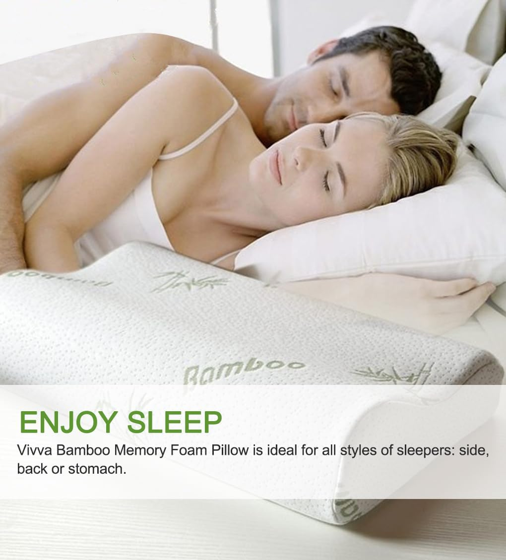 Bed Pillow 2PCS Bamboo Memory Foam Sleep Pillow Contoured Cervical Orthopedic Pillow Neck Support Breath Pillow Back/Stomach/Side Sleeper (M) image number 2