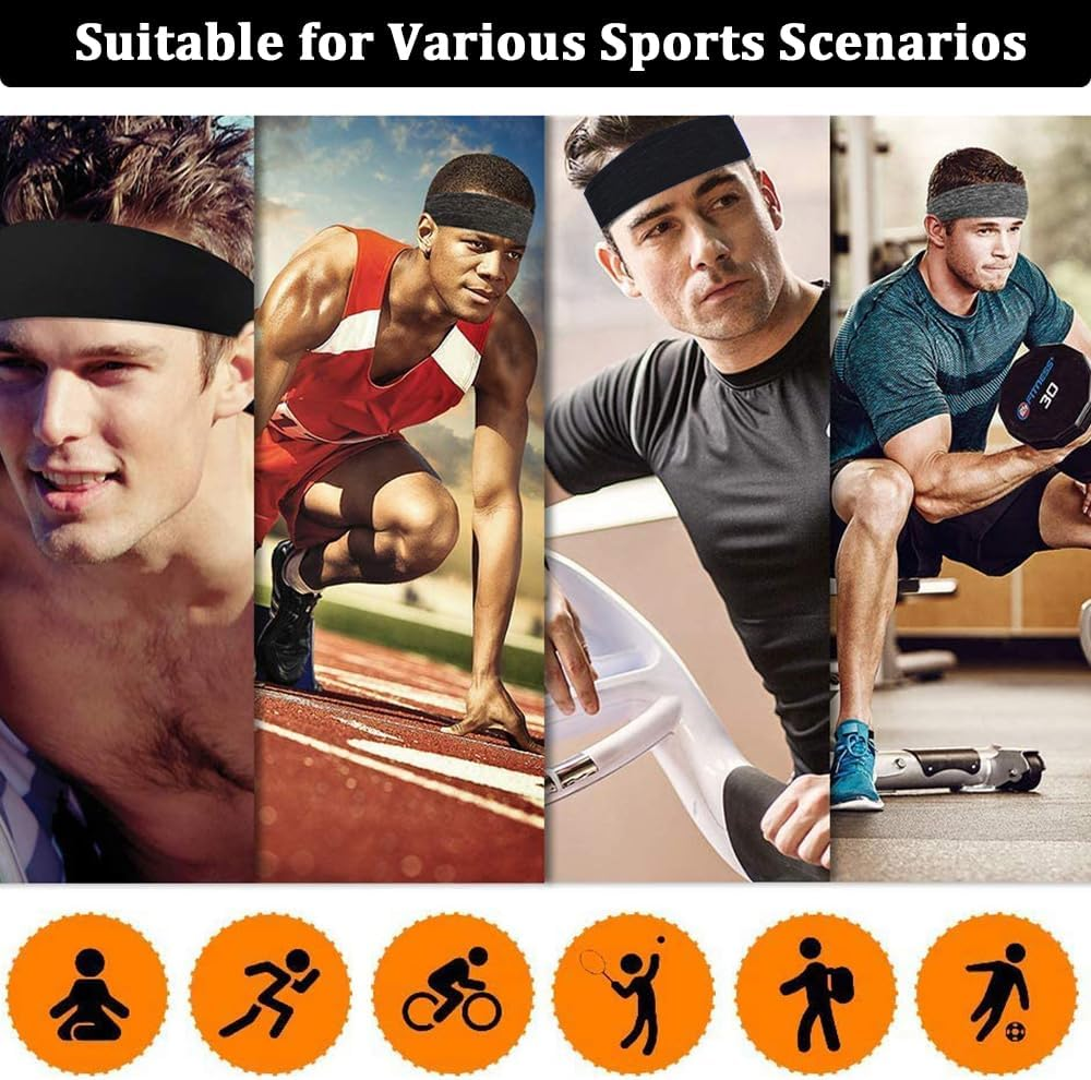 Sports Headbands for Men (5 Pack),Moisture Wicking Workout Headband, Sweatband Headbands for Running,Cycling,Football,Yoga,Hairband for Women and Men image number 6