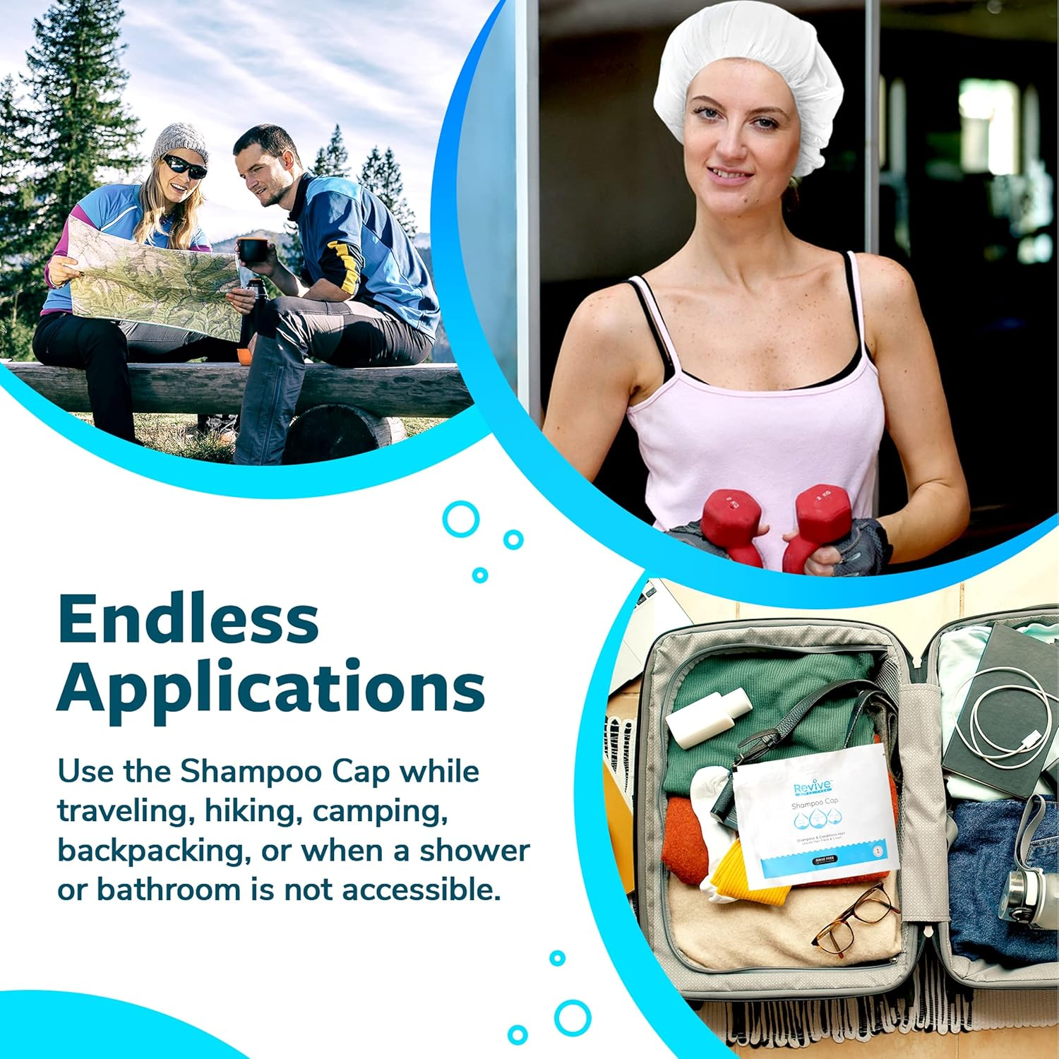 New Road Health Supply - Rinse Free Shampoo Cap, Cleans and Conditions without Water, PH Balanced and Hypoallergenic, No Rinse Shower Cap for Adults and Elderly, 12-Pack