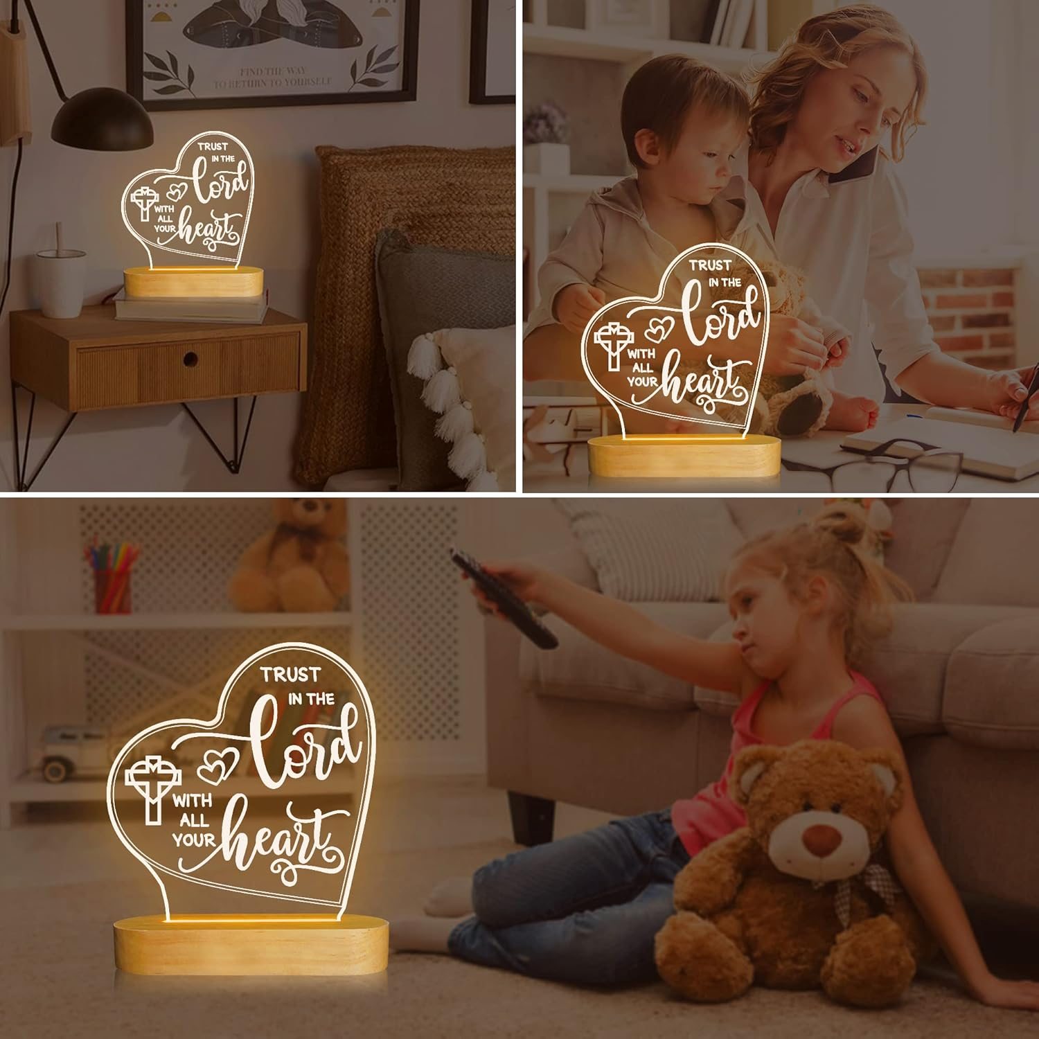 Attivolife Jesus Night Light, Lord Gift with Warm White Light with Wood Base, the Sacred Home Decor Xmas Birthday Easter Thanksgiving Day Gift Lord Desk Lamp for Christian Saint