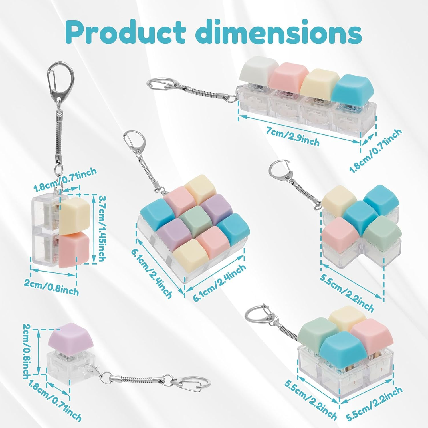 5/6/12Pcs Keyboard Toy Decompression Toys Keyboard Clicker Toy Portable Mechanical Keyboard Keychain Skin Picking Keyboard Toy Funny Cube Key Button for Adults(6 Pcs) image number 6