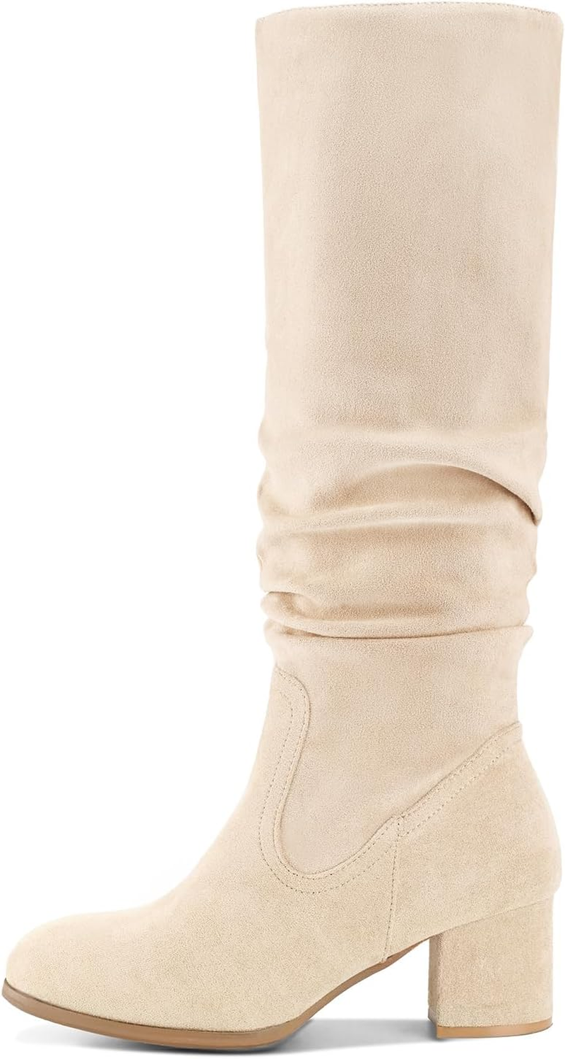 Shoe'N Tale Women'S Knee High Boots Chunky Heel Pointed Toe Suede Slouch Winter Shoes with Side Zipper image number 5