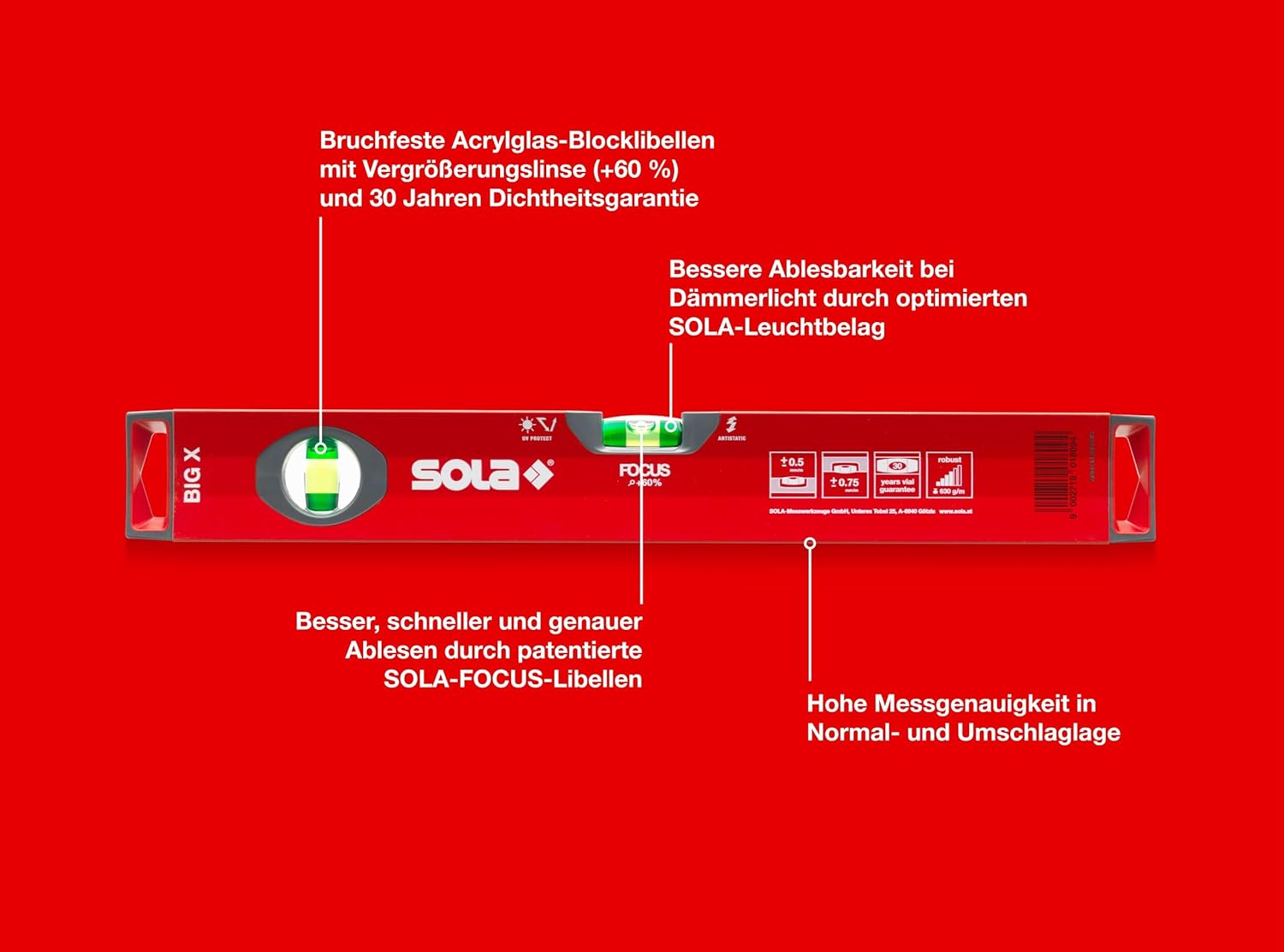 Sola Big X 80 80 Cm Box Profile Spirit Level - Red image number 5