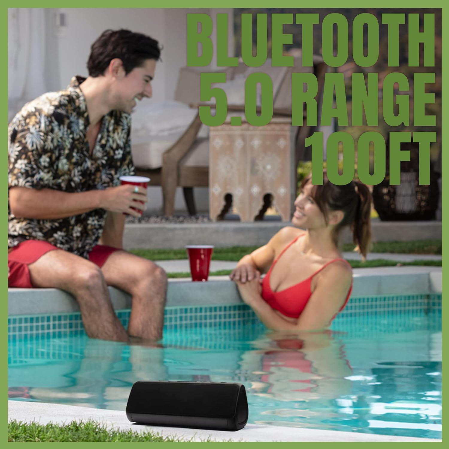 Oontz Pro Waterproof Bluetooth Speaker, 21-Watts Louder Volume, Exceptional Sound & Bass, 100Ft Wireless Range, Play Two Together for Dual Stereo, Bluetooth Speakers (Black)