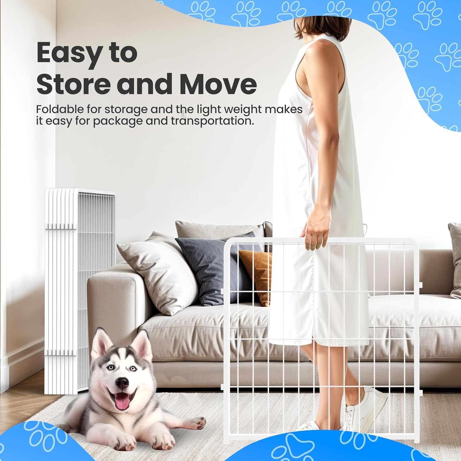 Koreal Metal Dog Playpen, 60Cm Height 8 Panels Pet Playpen, Foldable Puppy Playpens with Doors, No Tool Quick Install, Pet Puppy Playpen for RV, Camping, Yard, White