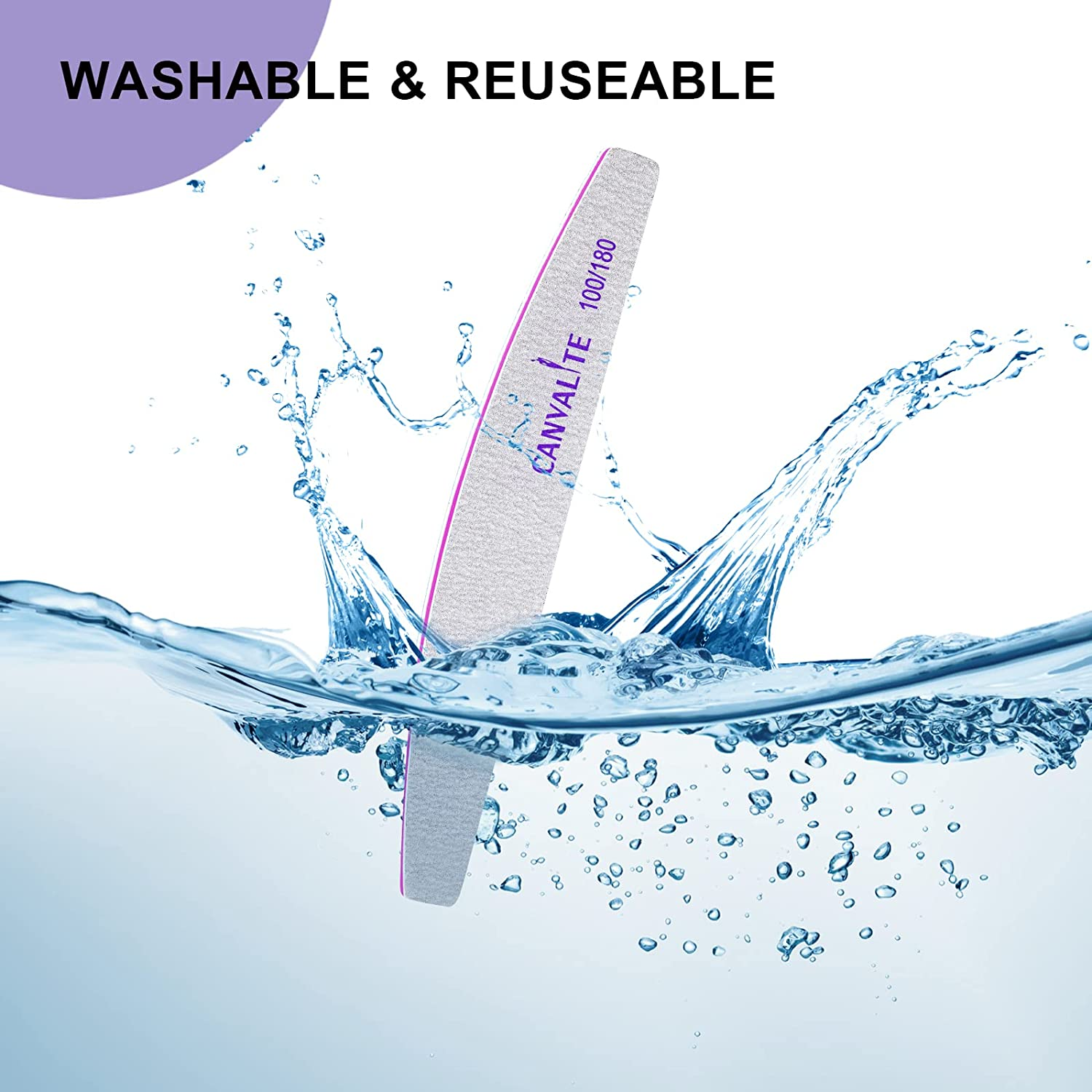 Canvalite 10 PCS Nail File Professional Nail Files Reusable Double Sided Emery Board(100/180 Grit) Nail Styling Tools for Home and Salon Use