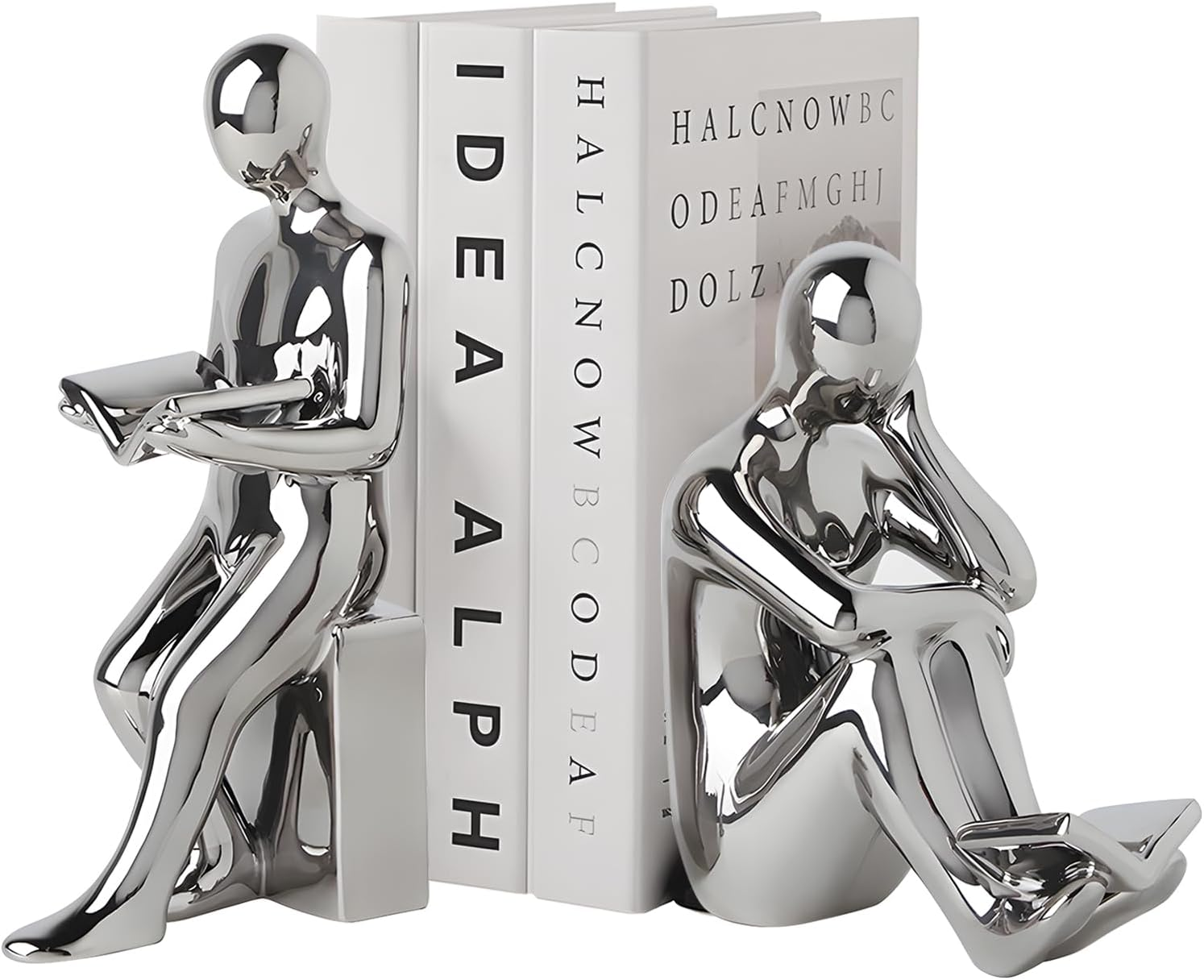TOPSKY Modern Ceramic Bookends with 3 Decorative Books, Reading Statues, Book Sculpture, Book Statue, Book Figurine, Statue Art Sophisticated Decor for Shelves and Home (Black&White)