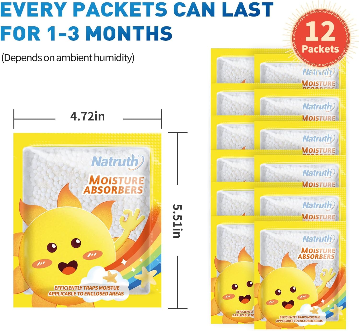 NATRUTH 12-PACK Moisture Absorber Bags &ndash; Small Dehumidifier Sachets for Drawers, Medicine Boxes, Shoe Cabinets, Closets &ndash; Compact Humidity Control Packets image number 5