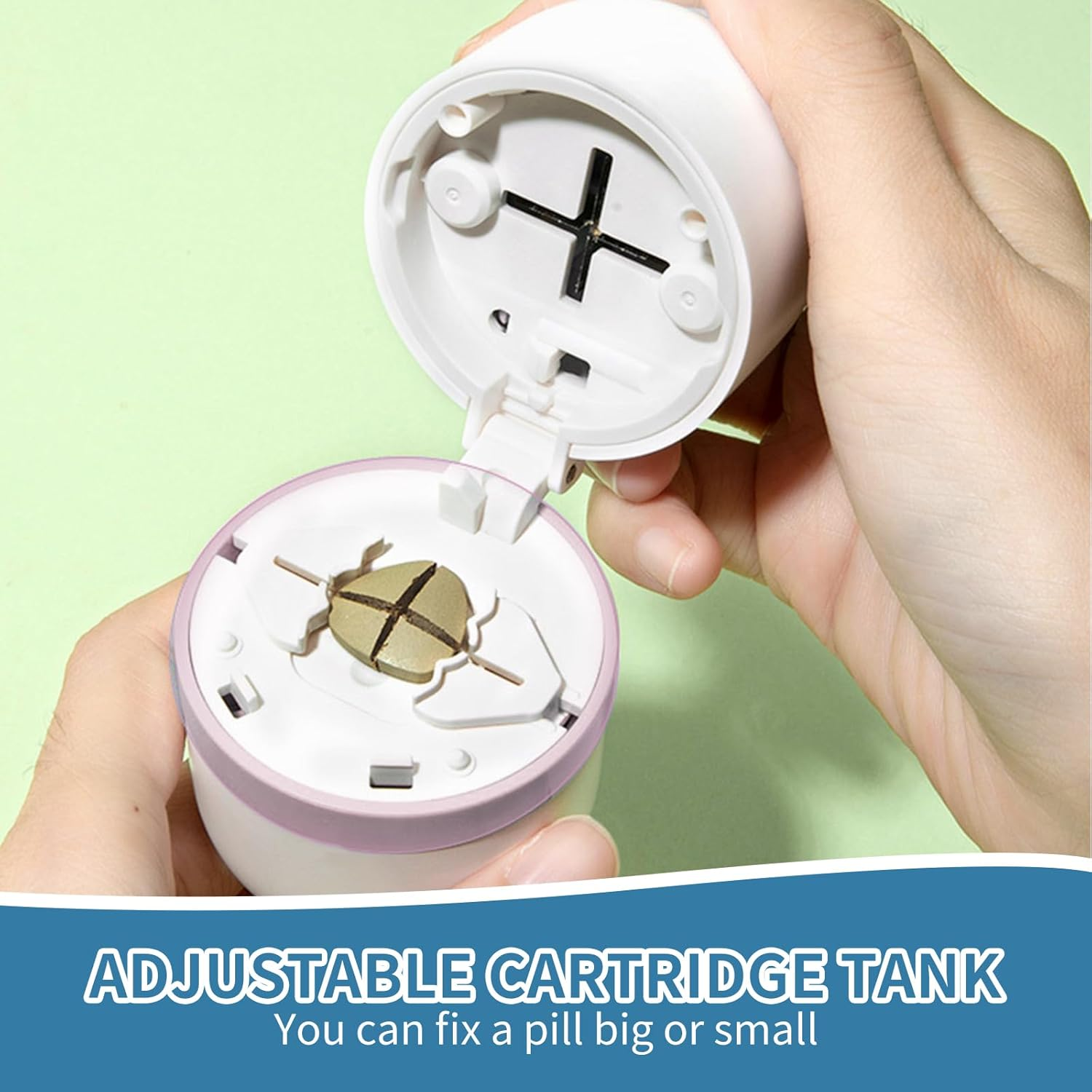 4 Functions Pill Cutter with Stainless Steel Blade, Portable Pill Crusher, Compact Pill Organizer, Reliable Pill Grinder Includes Cleaning Brush for Small and Tiny Pills (Pink) - Blue image number 4