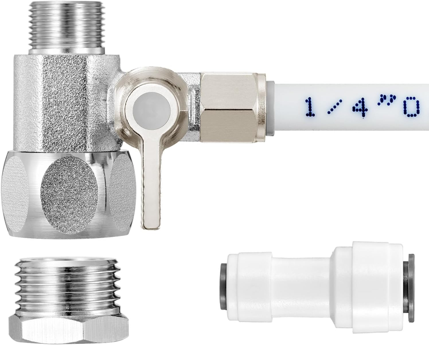HAOCHEN Feed Water Adapter - Water Line Splitter 3/8"X3/8"X1/4" or G 1/2"Xg 1/2"X1/4", Brass Water Supply Valve with 1/4" Push in Quick Connect Fitting for RO Filter，Refrigerator,Ice Maker image number 5