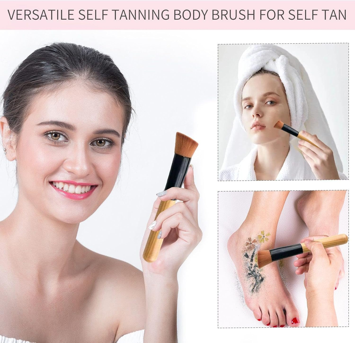 Pack of 2 Black Beauty Brushes for Soft Hair, 1 Piece Foundation Brush, Lotion Brush, Portable Face Tanning Brush, Beauty Tools for Girls, Suitable for Body and Legs image number 3