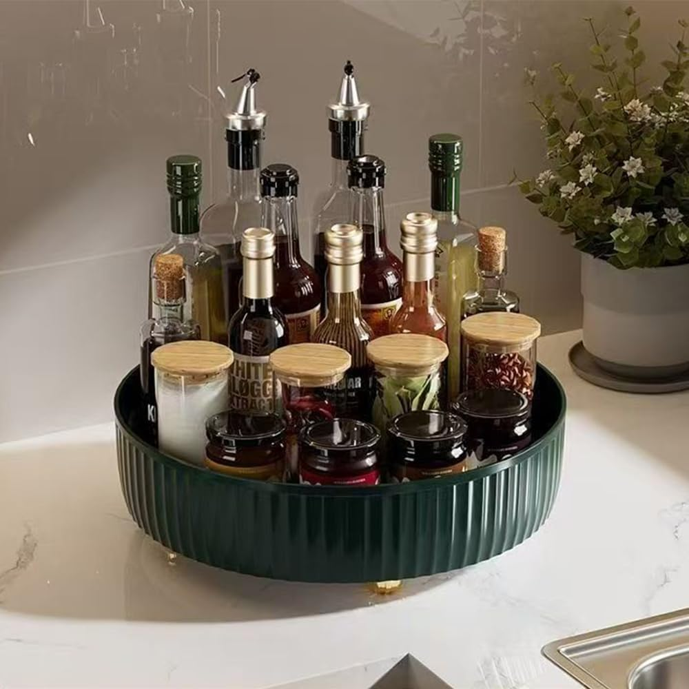 Hbluefat Lazy Susan Organizers, Turntable Makeup Perfume Organizer, 360&deg; Rotating Spice Rack Organisers, 10In Multifunctional Rotating Jewelry Storage Tray for Bathroom, Kitchen, Pantry (White)