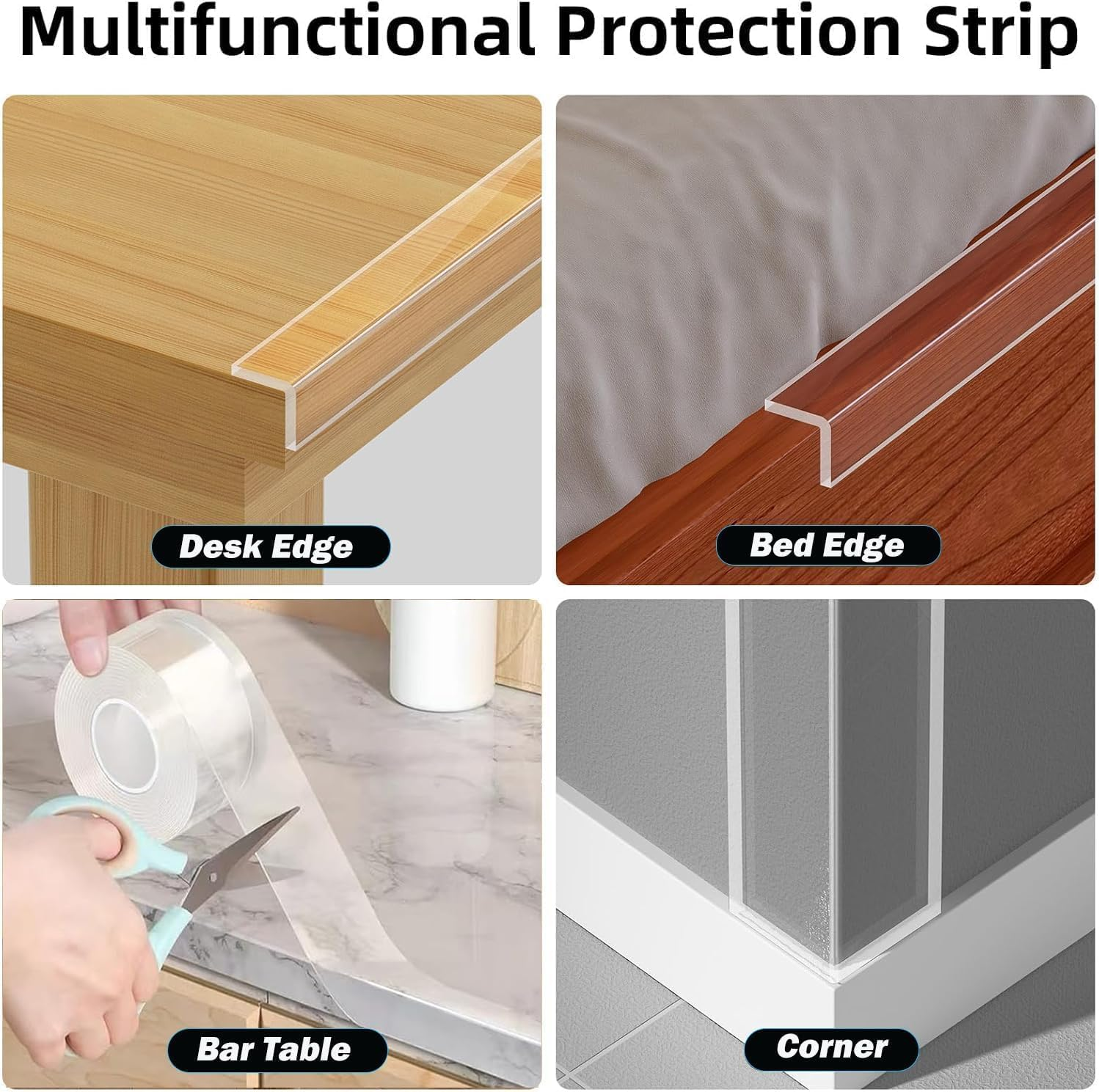 YUENTOEN 2Pcs Clear Edge Protector Strip, Clear Corner Protector Baby Proofing, 2Mm Thickness, Soft Transparent Odorless Corner Protectors for Table, Fireplace, Countertop, 1.18 in X 6.56FT image number 1