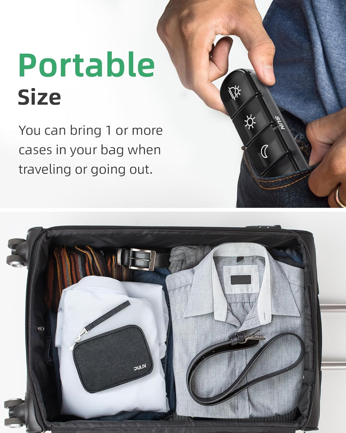 Weekly Pill Organizer 4 Times a Day with a Business Stylish Bag, PULIV Portable Pill Box 7 Day with 28 Compartments for Men, Removable Pill Sorters to Store Vitamin, Medication, Fish Oil, Supplements image number 3