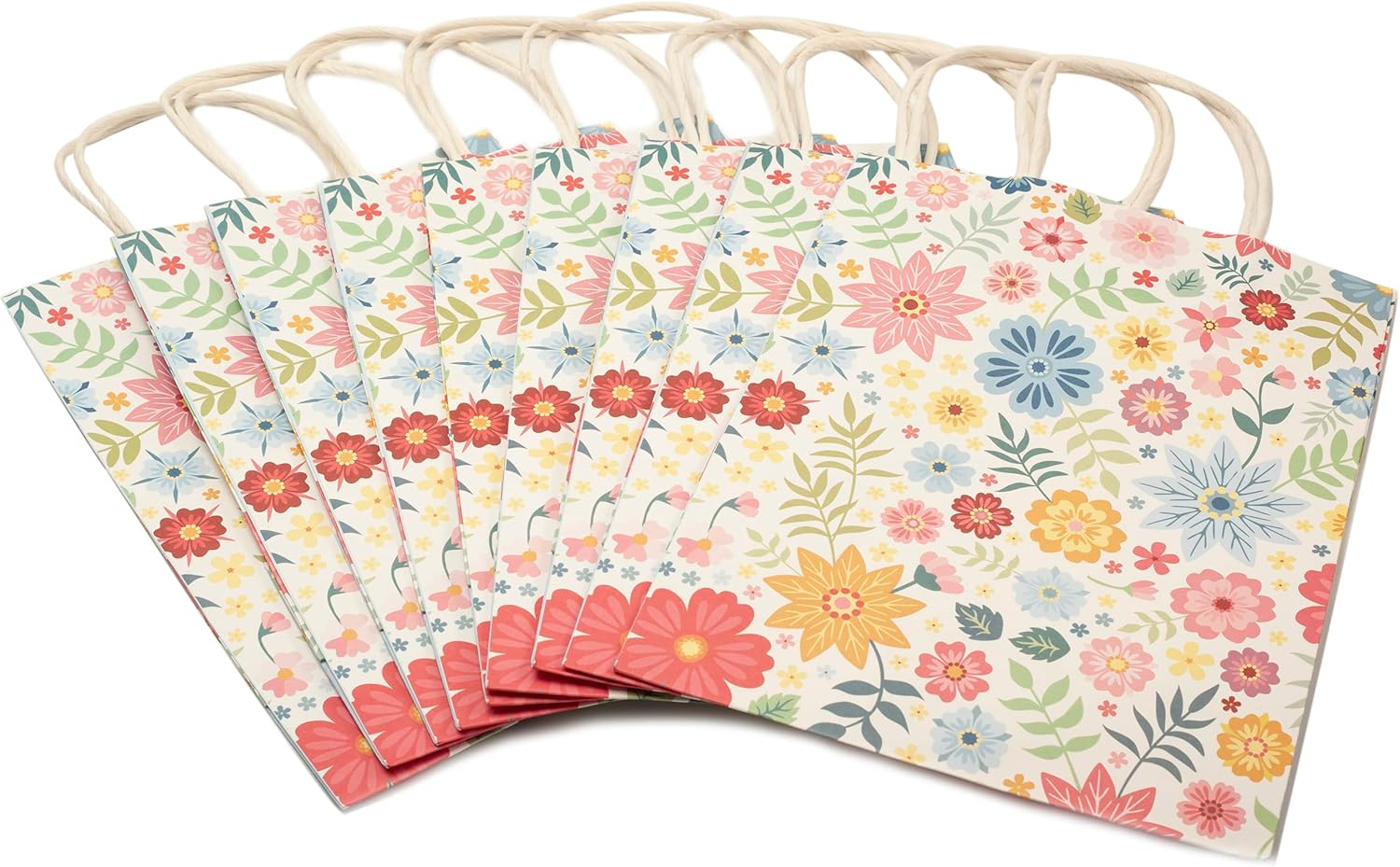 10 Pcs Kraft Paper Bags Colorful Flowers Print Shopping Bags,Goodie Bags Small Bulk for Birthday, Wedding, Baby Shower, Party Supplies, Takeout/To Go Bags, Retail Bags image number 2