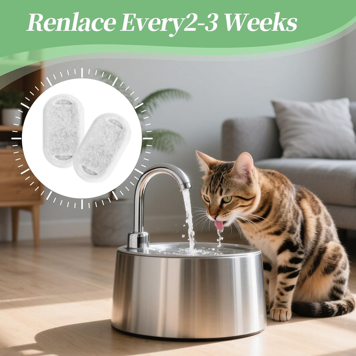 30 Pcs Cat Fountain Replacement Filters for Stainless Steel Pet Water Dispenser - Compatible with 67Oz/2L & 108Oz/3.2L Fountains, Triple-Layer Pet Water Fountain Filter Element with Coconut Carbon image number 6