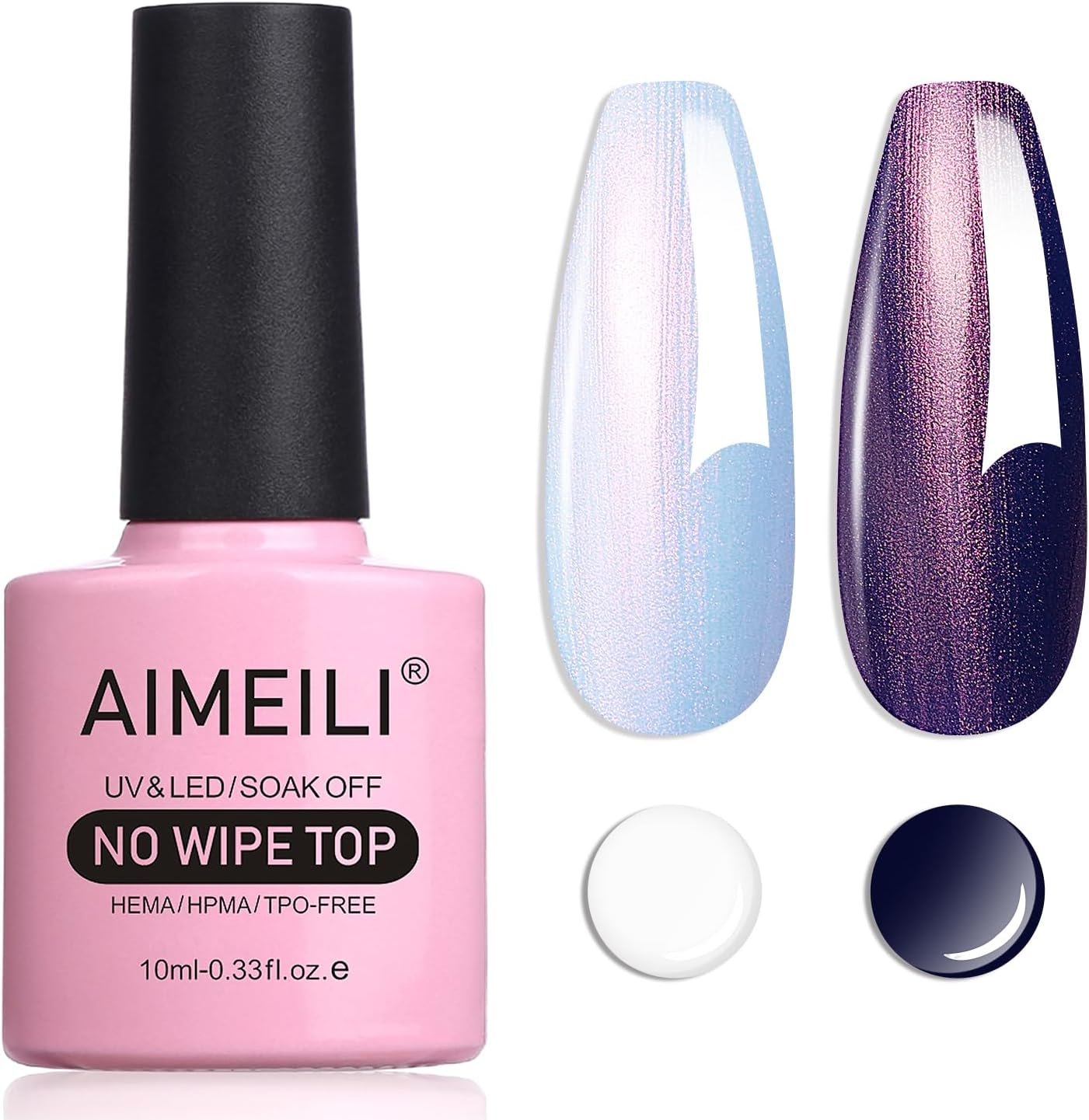 AIMEILI Hema Free Gel Nail Polish Pearl Top Coat, Cruelty Free, Vegan, 2 in 1 Pearlescent Glitter Glossy Shiny No Wipe Gel Top Coat 005 image number 5