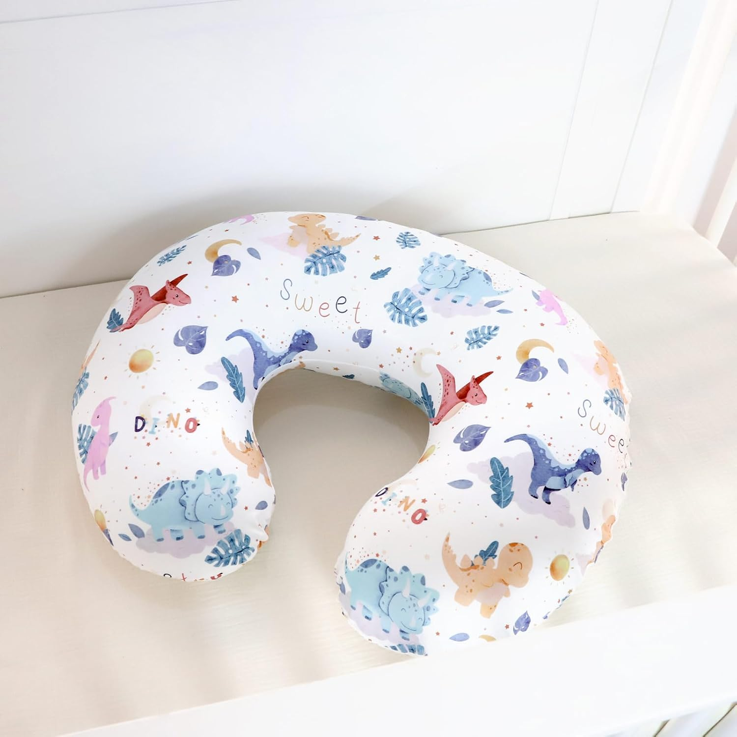DILIMI Nursing Pillow Cover Stretchy Removable Case for Breastfeeding Pillows, Ultra Soft Comfortable Slipcover for Baby Girl and Boy, Watercolor Dinosaur and Leaves(Pillow Not Included) - Grey image number 6