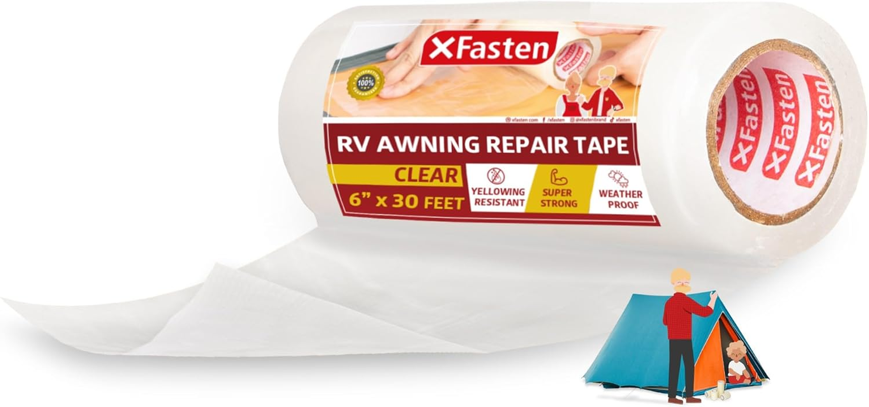 Xfasten Rv Awning Repair Tape, 6-Inch by 30-Foot, Waterproof Rip Stop Patch for Vinyl, Rv Punctures, Camper, Awning, Canopy, Tents, Tarpaulin and Greenhouse