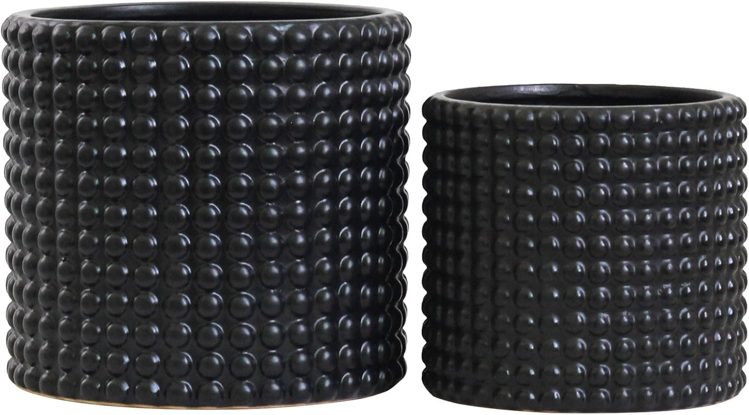 Milan Plant Pot Set - Black Ceramic Dots Plant Pots Indoor Set 2 Planters (Matt Black) image number 3