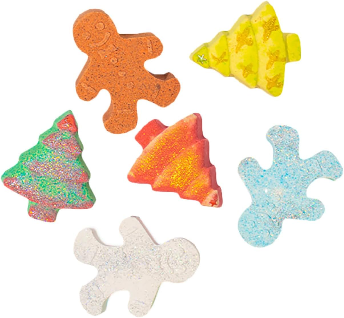 NULYLU 6Pcs Gingerbread Man Christmas Bathing Essential Oil Bubble Bath Friendly Moisturizing Bath Salt Present for Family Relaxation image number 2