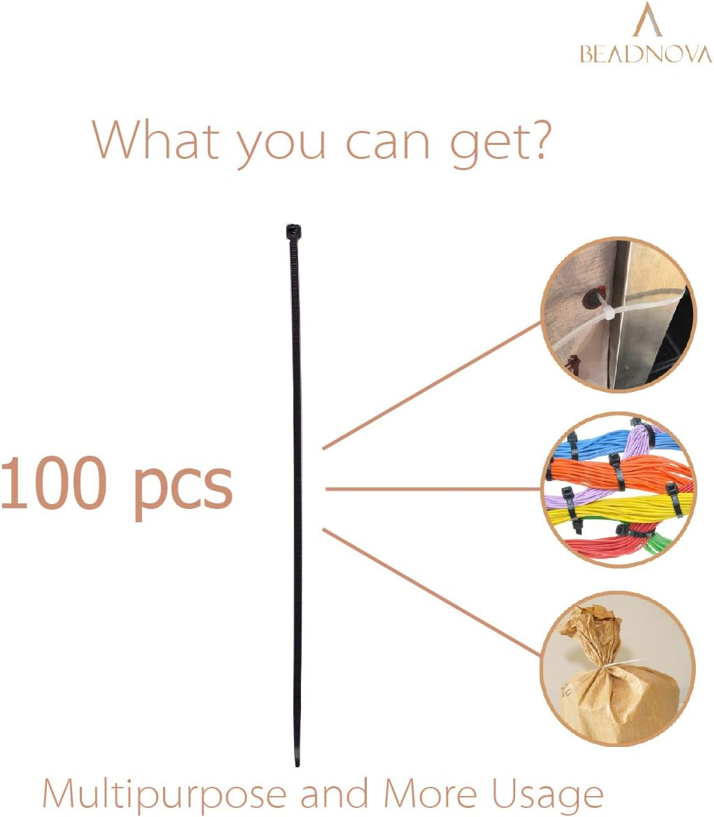 BEADNOVA Cable Tie Wraps Zip Ties Heavy Duty for Cables and Cords(10 Inch, Black, 100Pcs) image number 6