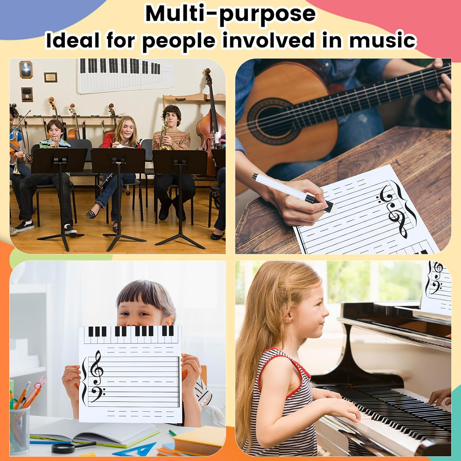 Dry Erase Piano Board Magnetic Portable Practice Dry Erase Keyboard with Erasable Pen and Magnetic Note Stickers Reusable Wooden Music Whiteboard for Kids Students Music Teacher image number 5