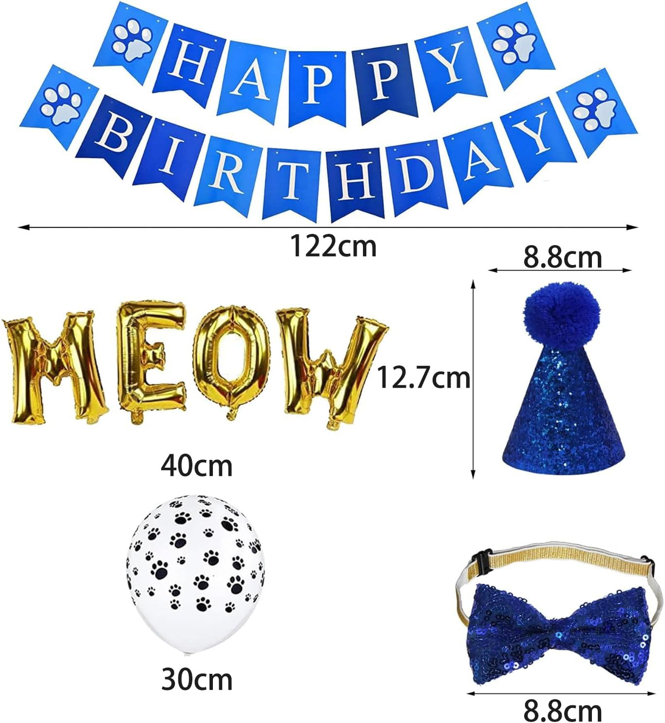 Cat Birthday Bandana, Cat Birthday Boy Girl Hat Scarfs Flag Balloon with Cute Doggie Birthday Party Supplies Decorations image number 5
