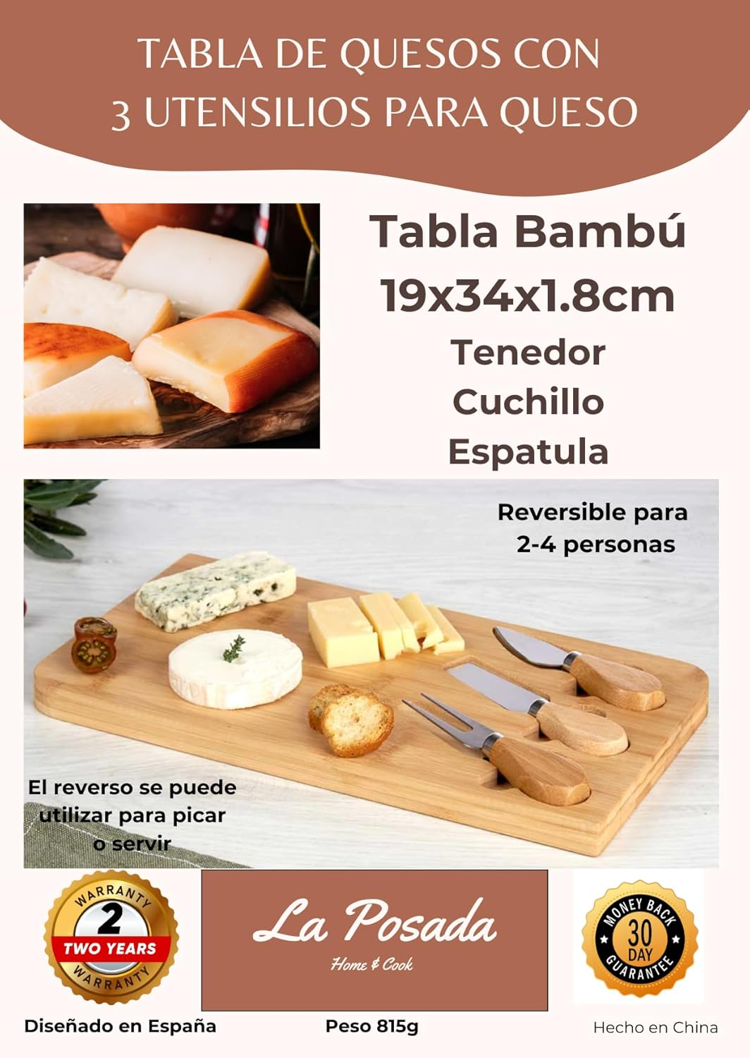 Bamboo Cheese Board with Knives - Set of 4 - Serving Board for Appetizers, Cold Cuts and Snacks - Elegant and Durable Special Dinner