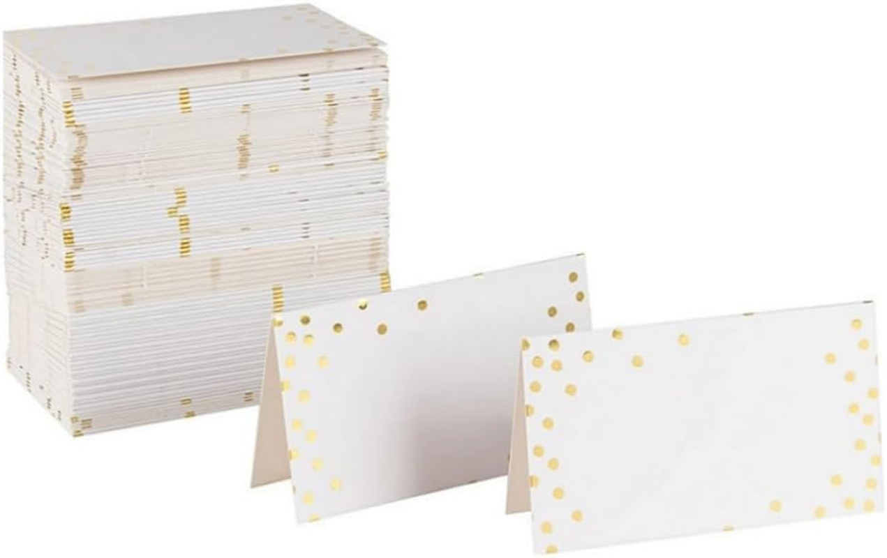Jindizi Wedding Place Cards, 50 PCS Table Place Cards, Small Tent Cards, Blank Wedding Name Place Cards with Gold Dot Border for Party, Banquet, Reserved Seating image number 4