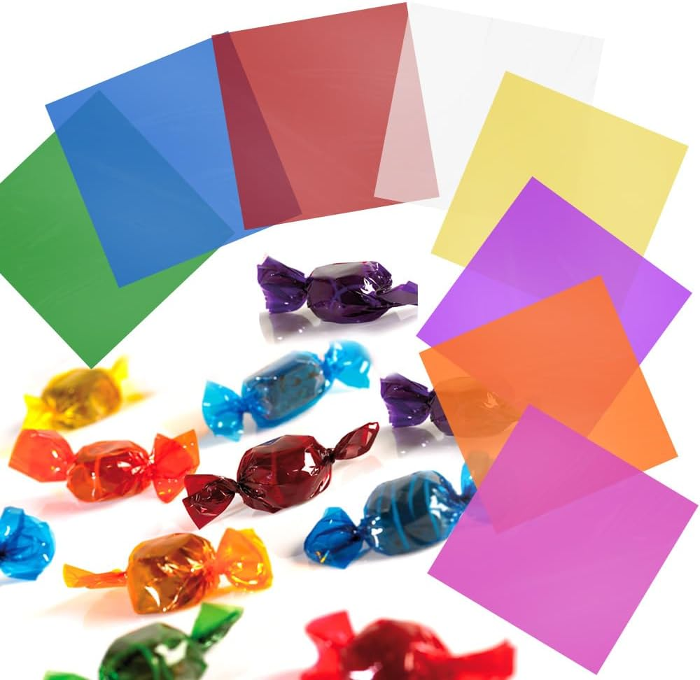 Cellophane Wrap, 120Pcs Cellophane Sheets, 8 Multi-Colors Colored Cellophane, 7.5X7.5 Inch Transparent Colored Plastic Wrap (Rainbow-120Pcs) image number 6