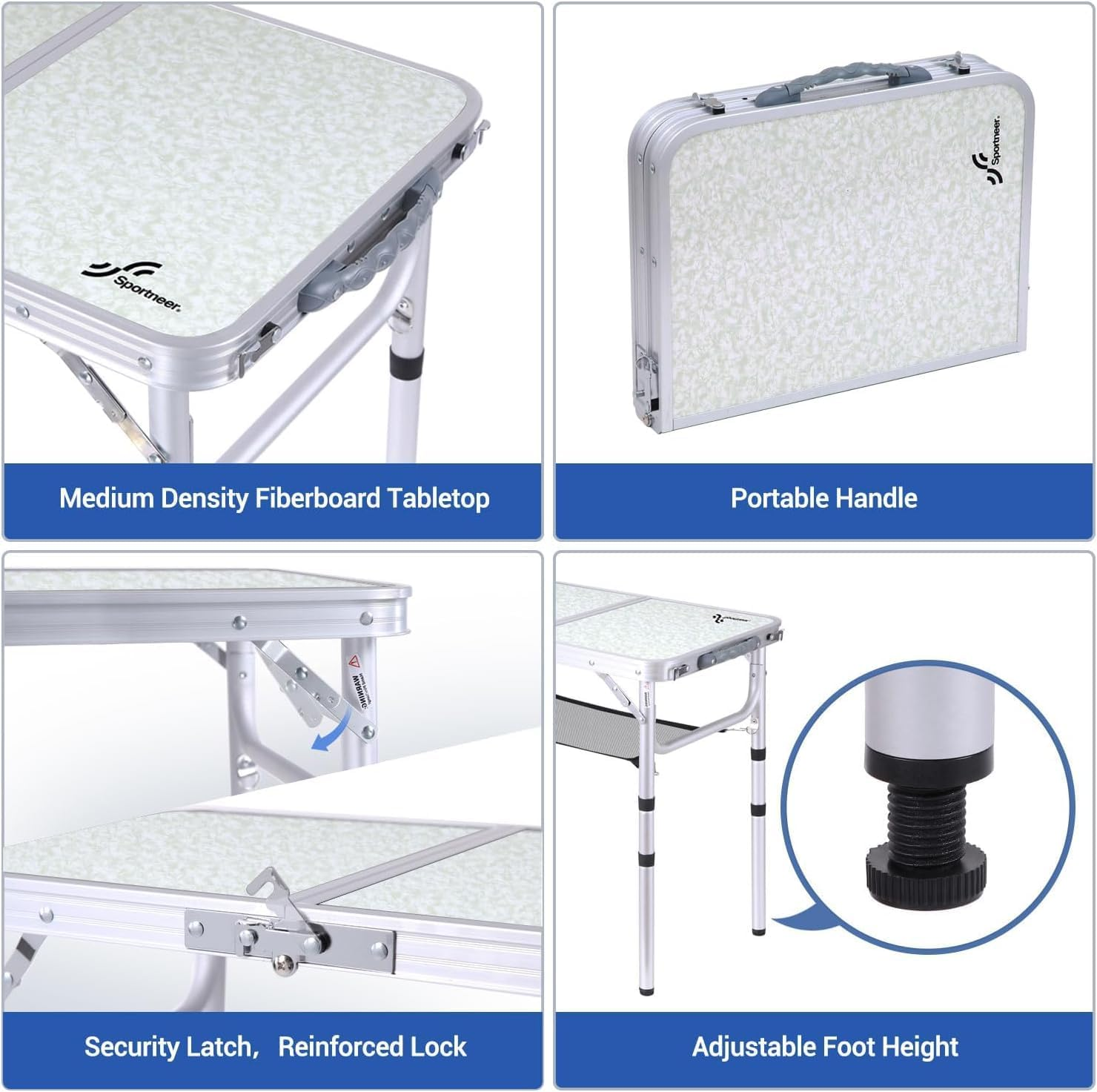 Sportneer Camping Table: Adjustable 3 Heights Foldable Table with Mesh Layer Lightweight Portable Compact Sturdy Lightweight Easy to Assemble Folding Camp Tables for Outdoor Camp Picnic Beach BBQ image number 2