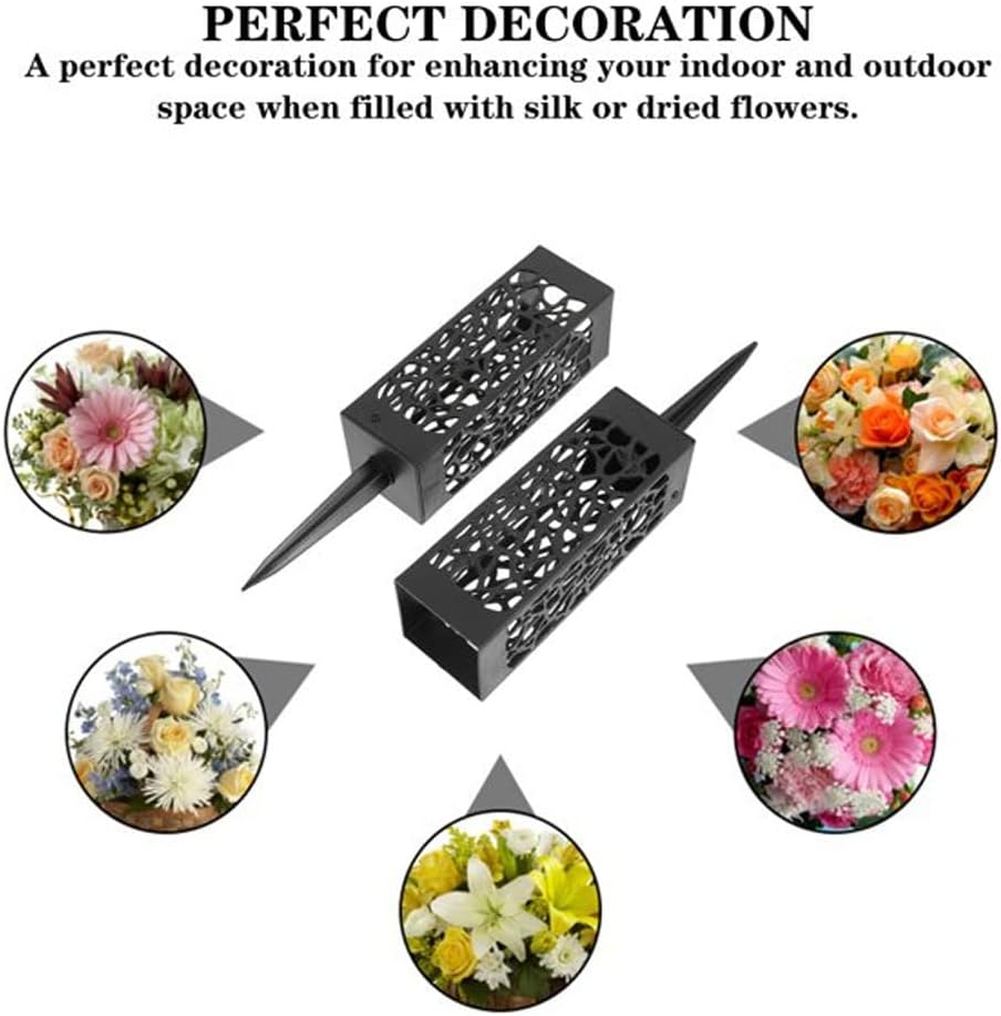 4PCS Grave Flower Holders, Grave Vases with Spike, Memorial Cemetery Floral Holder for Lawn Headstone Gravestone Outdoor Flower Marker Ground Outdoor(Black) image number 2