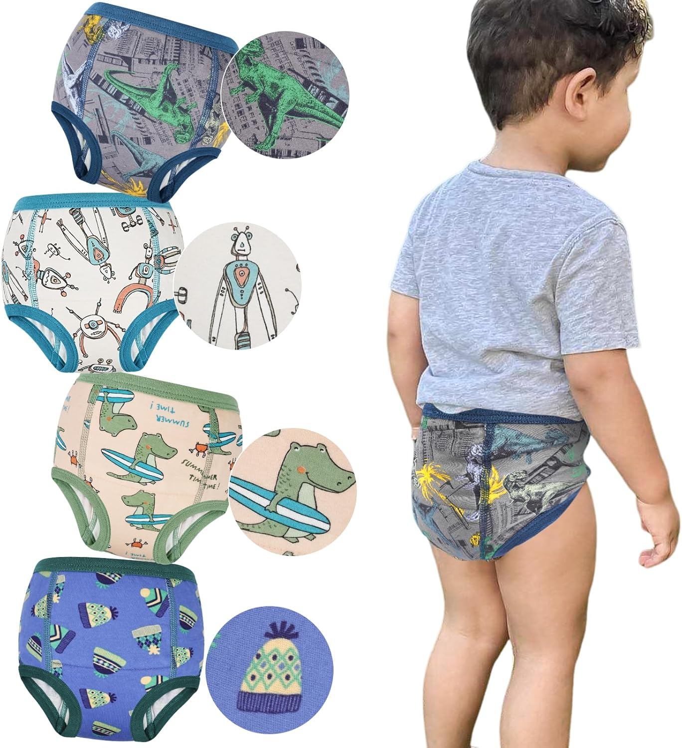 Moomoo Baby Absorbent Potty Training Underwear 4 Packs Cotton Training Pants for Boys 2T