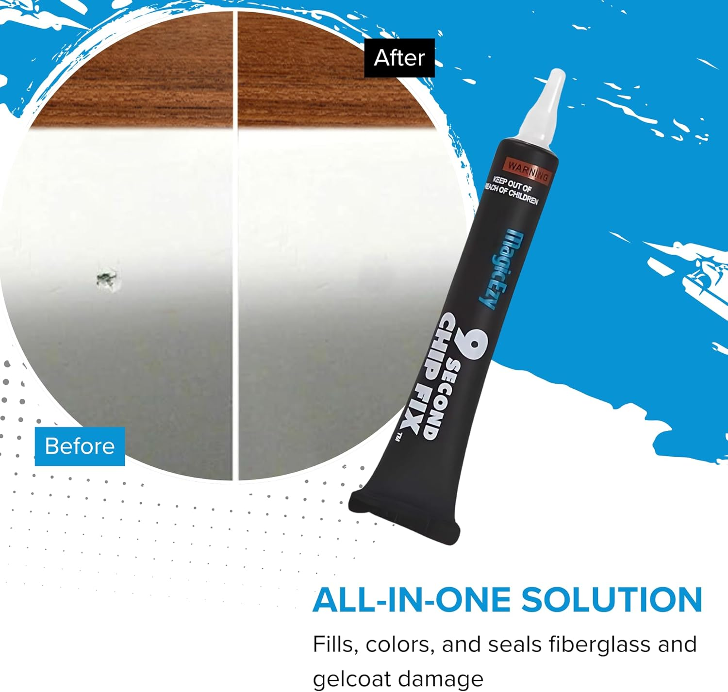 Magicezy 9 Second Chip Fix (Snow White) - Fix Fibreglass Damage Fast - Gouges, Holes, Deep Cracks and Chips - Ultra Strong Marine Epoxy Repair Filler for Fibreglass Boats image number 3