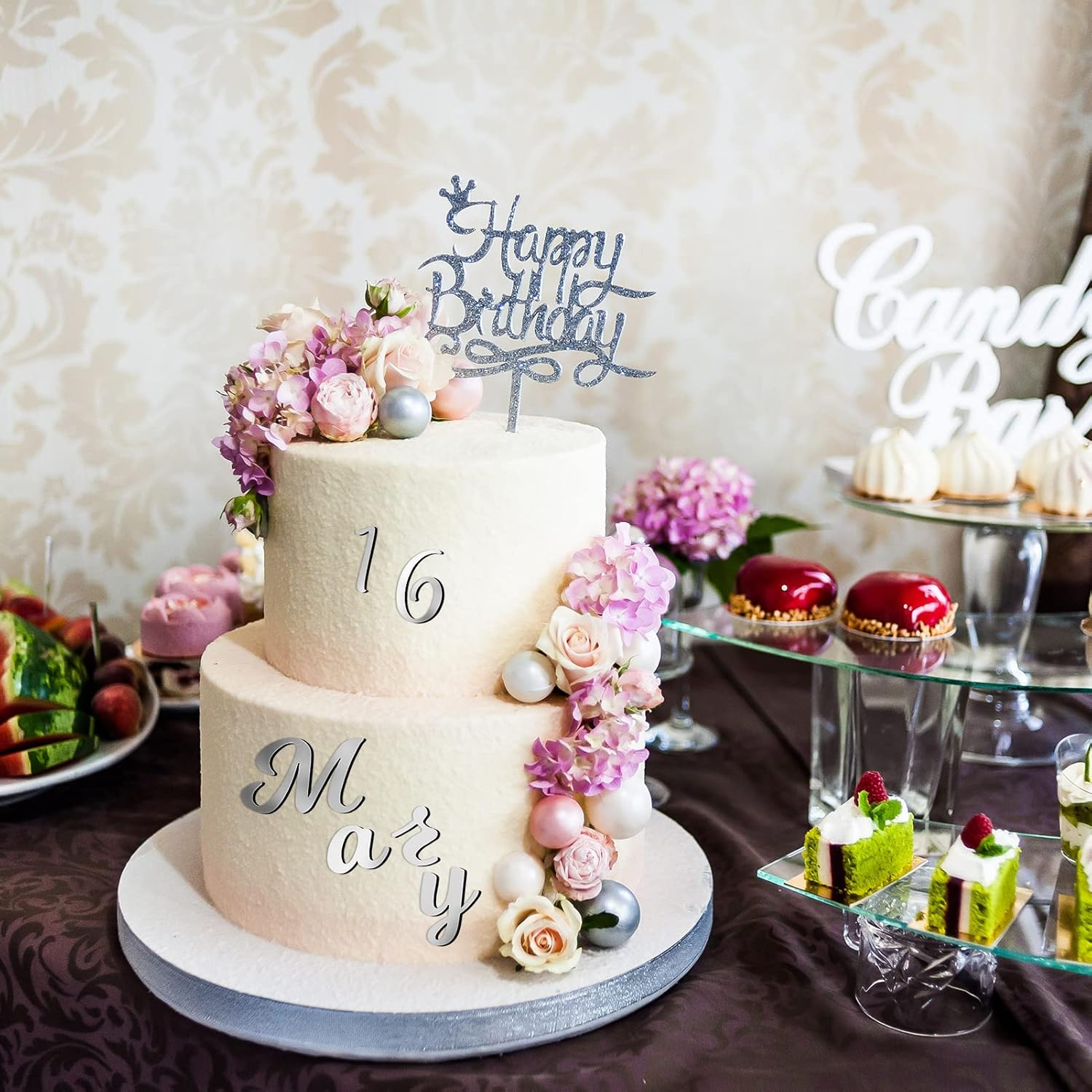 Jspupifip 64 Pcs Acrylic Cake Alphabet Numbers Topper, Mirror Number 0-9 and Alphabet A-Z Personalized Cake Picks Decor Anniversary Wedding Baby Shower Party Supplies(Silver) - Black image number 7