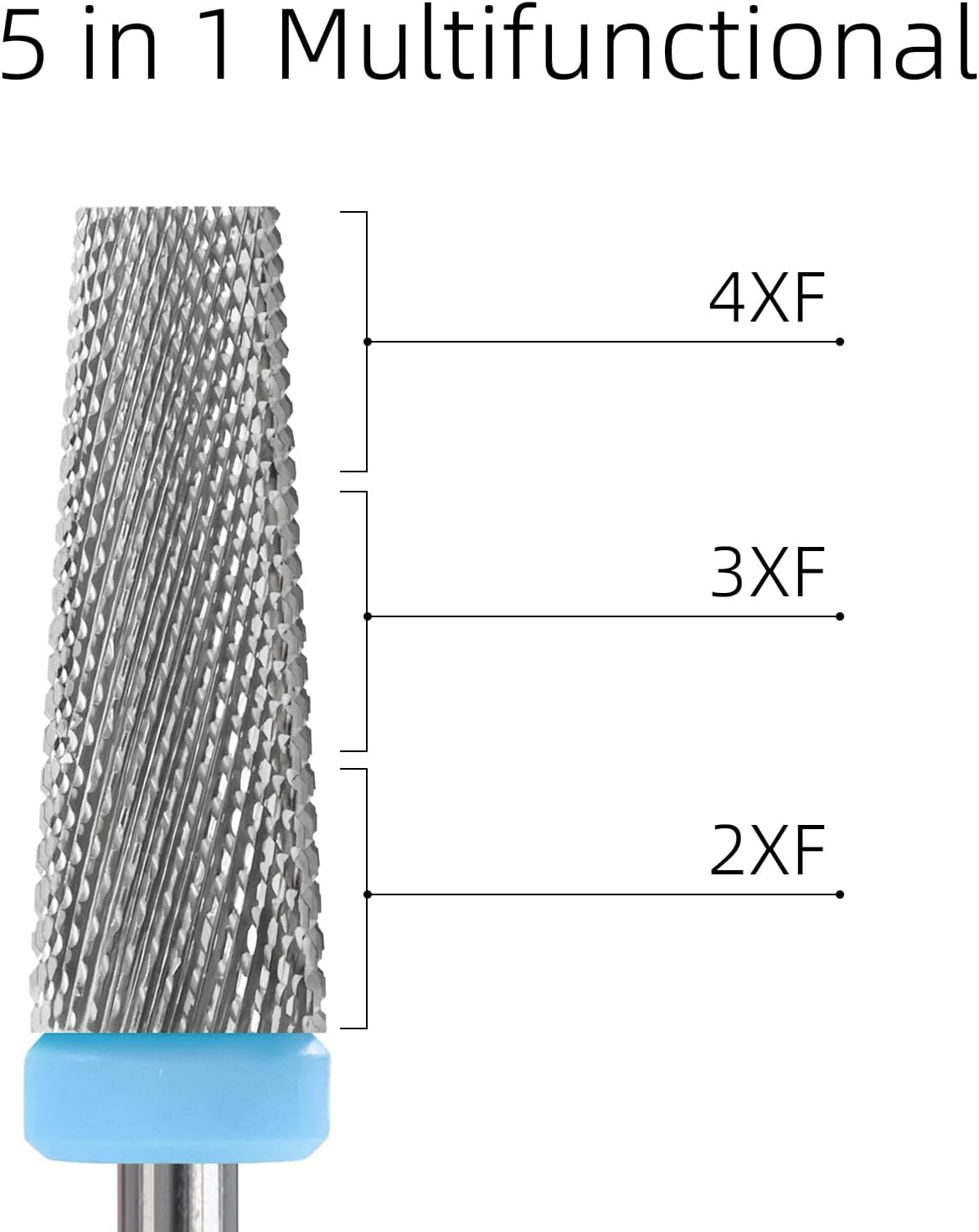 HYTOOS 5 in 1 Nail Drill Bits, 6 * 16Mm Flat Top Tapered Professional Tungsten Carbide Bit for Gel Polish & Base Removal, Electric File Manicure Drills Accessories Tool,2Xf image number 5