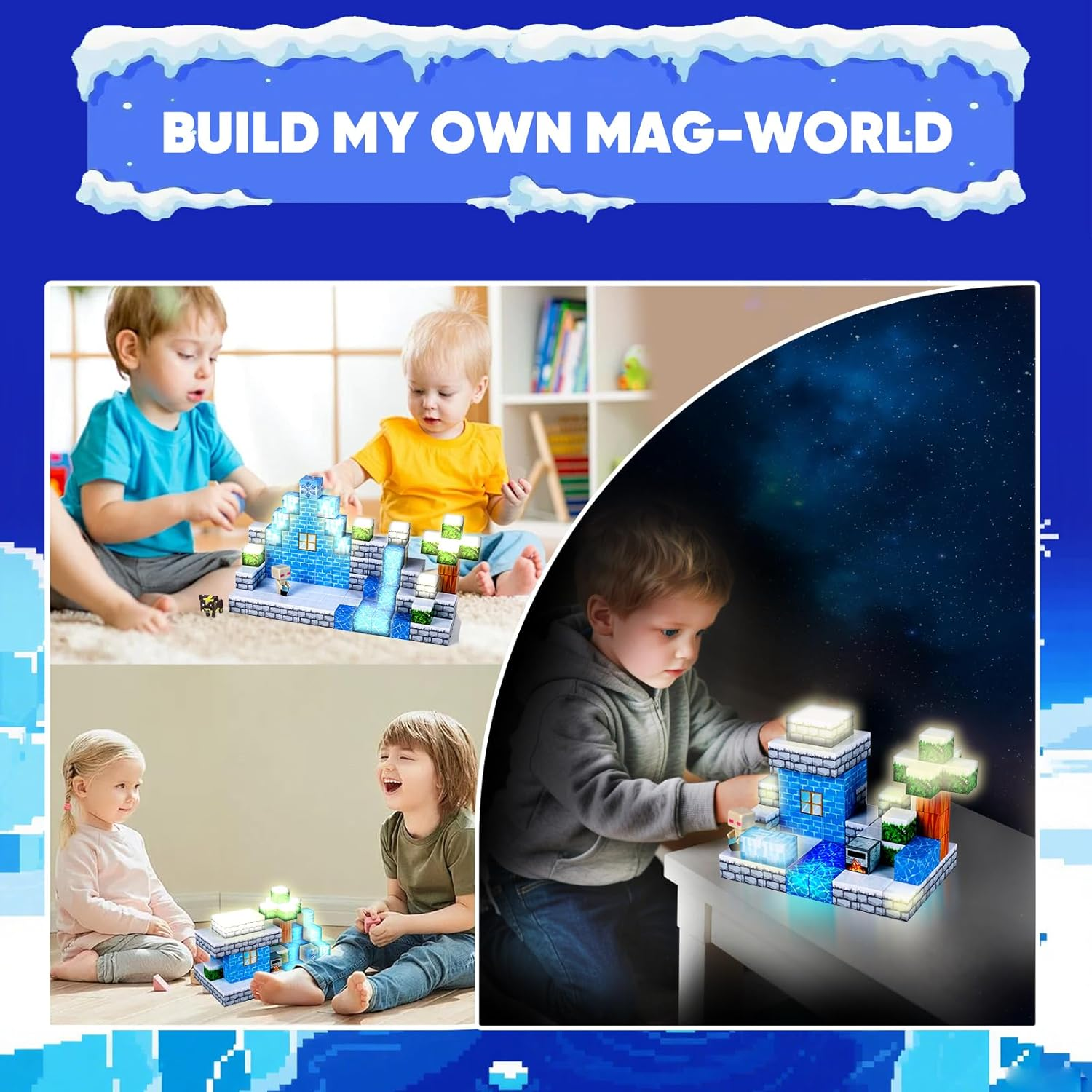 Ejo World 128-Piece LED Magnetic Building Blocks &ndash; Snow Adventure Set, Glowing STEM Learning Toys for Kids, Safe and Durable Magnet Blocks for Boys and Girls Ages 3+ image number 6