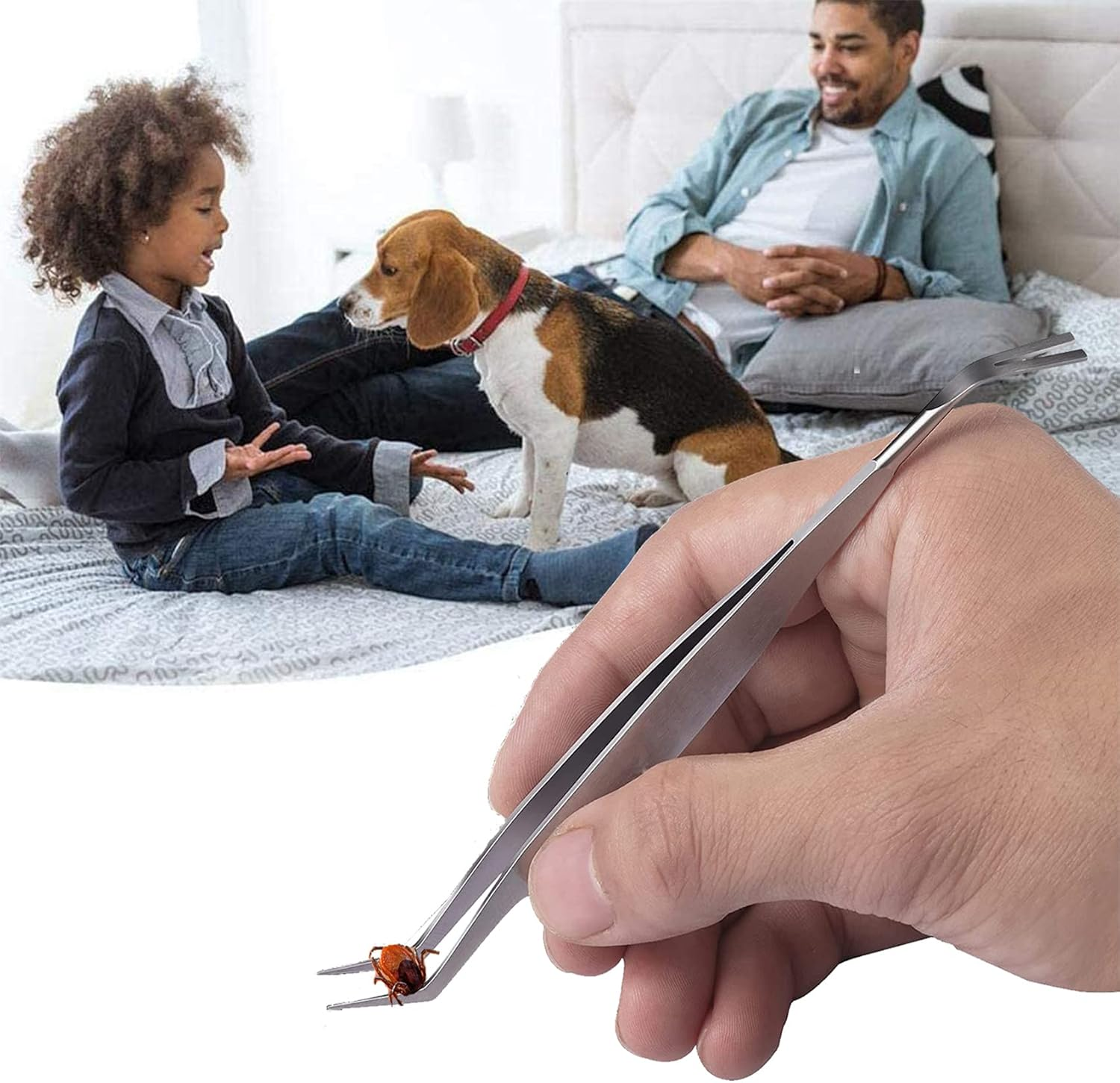 JIEYUCHU 2-In-1 Tick Tweezers, Stainless Steel Tick Tweezers and Tick Hook Included, Reliable against Ticks of Any Size, Tick Remover for Humans, Dogs, Cats with Leather Bag image number 2
