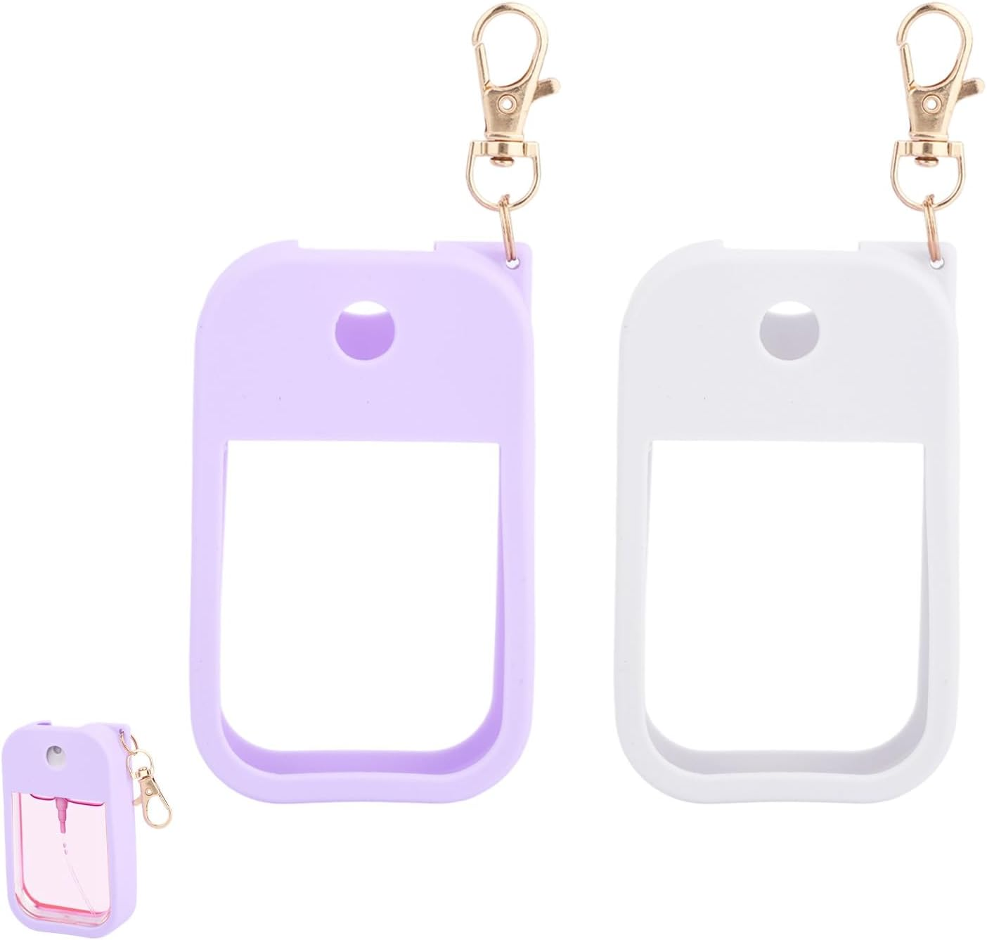 2Pcs Silicone Case Compatible with Touchland Hand Sanitizer Spray 1 Fl. Oz, Portable Hand Sanitizer Spray Case Keychain Accessory for Women Travel (Purple, White) image number 3