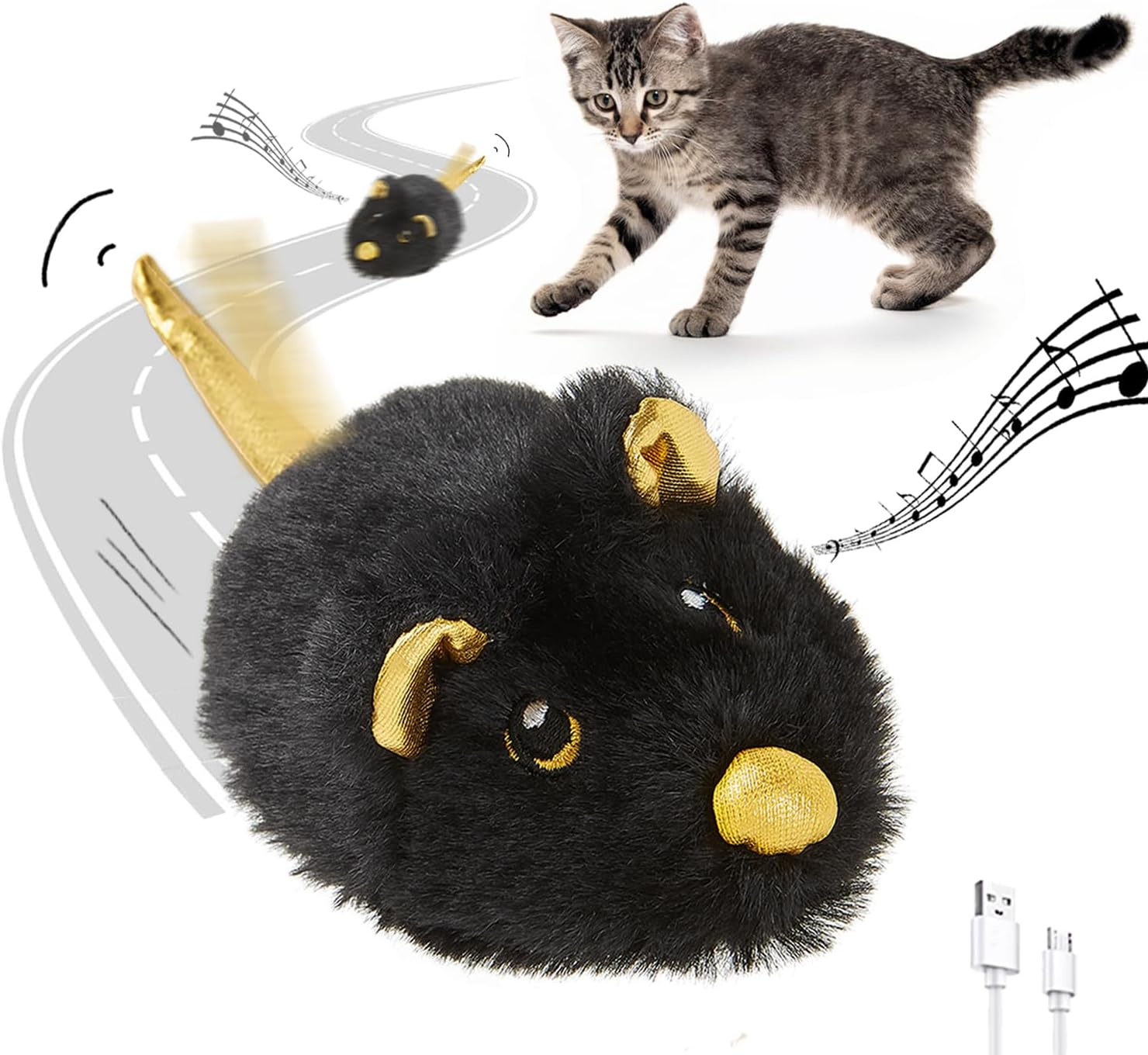 Pawsayes Cat Toys Squeaky Rechargeable Moving Mouse with Dynamic Magic Tail, Automatic Self Play Mouse Interactive Cat Toy for Indoor Cats, Kitten'S Electric Multi-Mode Activated Mouse Toy (Brown)