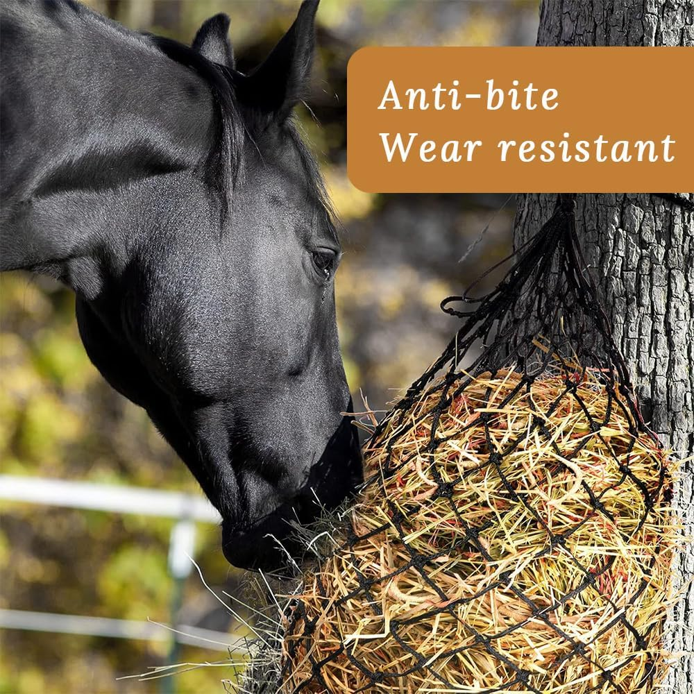 2 Pack Horse Hay Net, Slow Feed Hay Net Bag, Hanging Horse Feeding Bag, Suitable for Horse, Cattle, Sheep, Donkey Feeder, Strong Load-Bearing Capacity (Black) image number 4